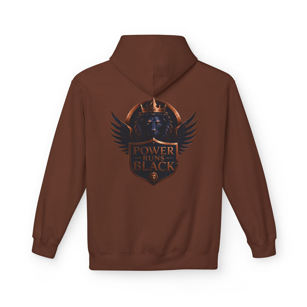 Power Runs Black crest hoodie | medieval shield with lions and wings by Power Runs Black