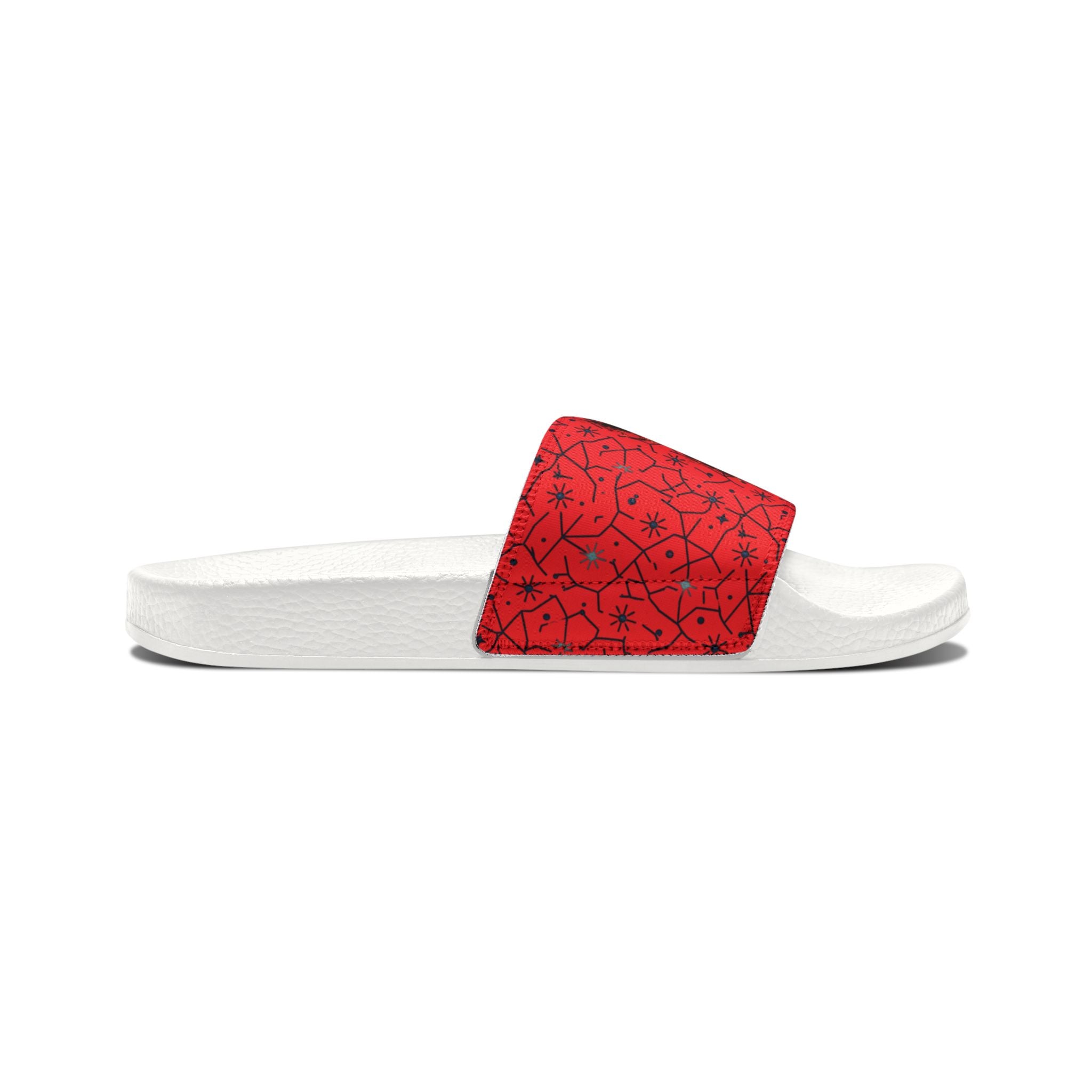 Power Runs Black Removable-Strap Sandals - Red Floral Pattern Slide Sandals for Women by Power Runs Black