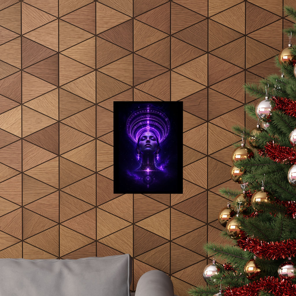 Power Runs Black Cosmic Goddess Poster — Purple Spiritual Wall Art Matte Vertical Print by Power Runs Black
