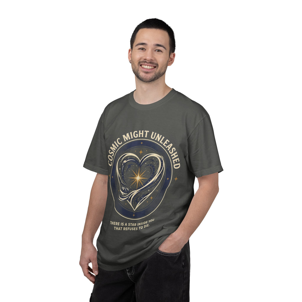 PRB Starforged Flex Cosmic Might Unleashed Heart Graphic T-Shirt — "Cosmic Might Unleashed" Astral Design by Power Runs Black