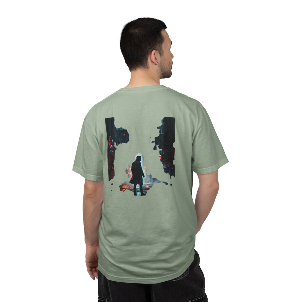 Syndication Loop Cyberpunk Portrait Tee — Tech-Noir Graphic T-Shirt | Power Runs Black by Printify