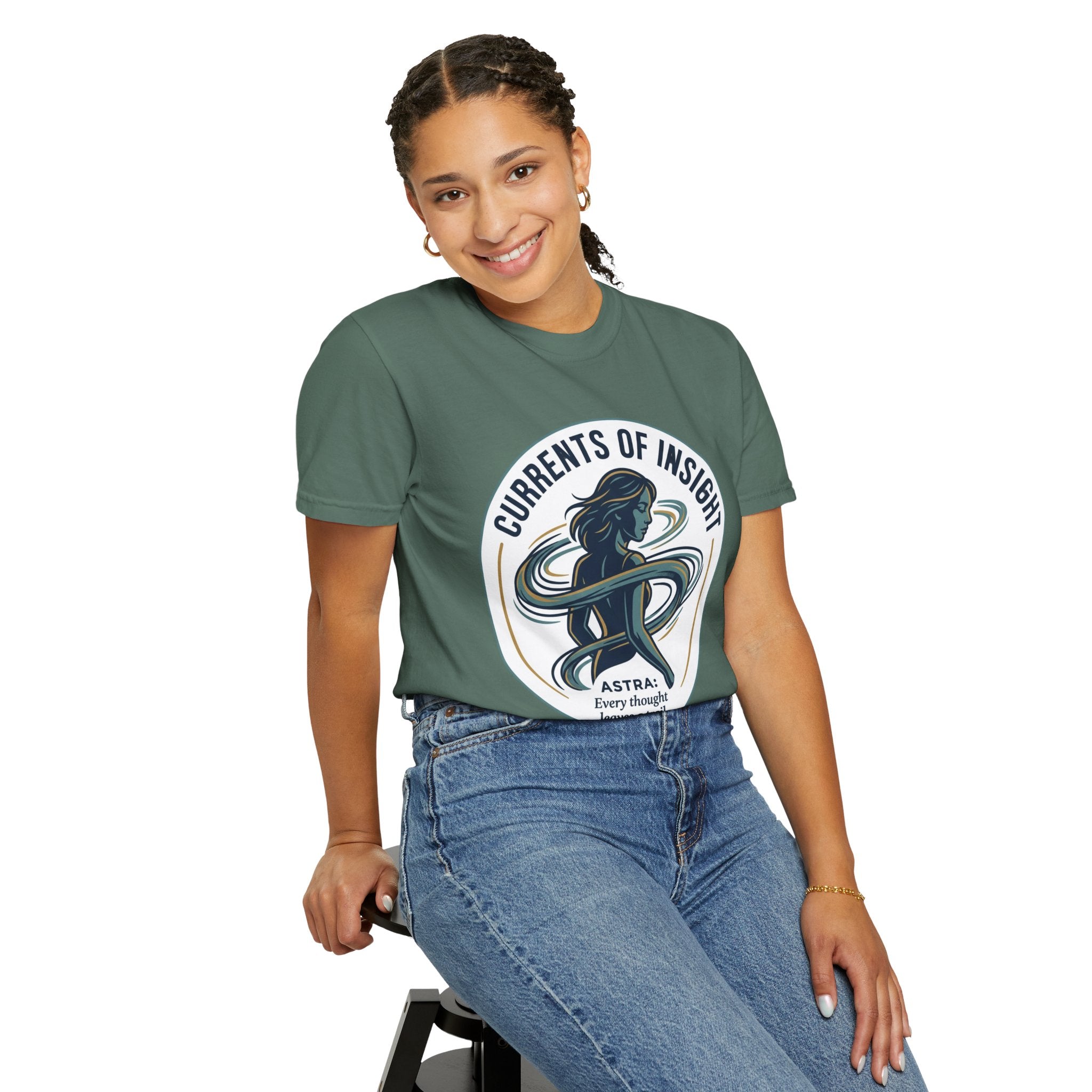 Power Runs Black Currents of Insight T-Shirt — 'Astra: Every thought leaves a trail' Graphic Tee by Power Runs Black