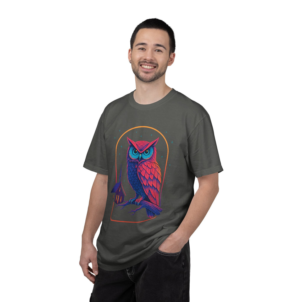 Power Runs Black PRB Neon Owl Illustration T-Shirt | Night Church Graphic Tee by Power Runs Black
