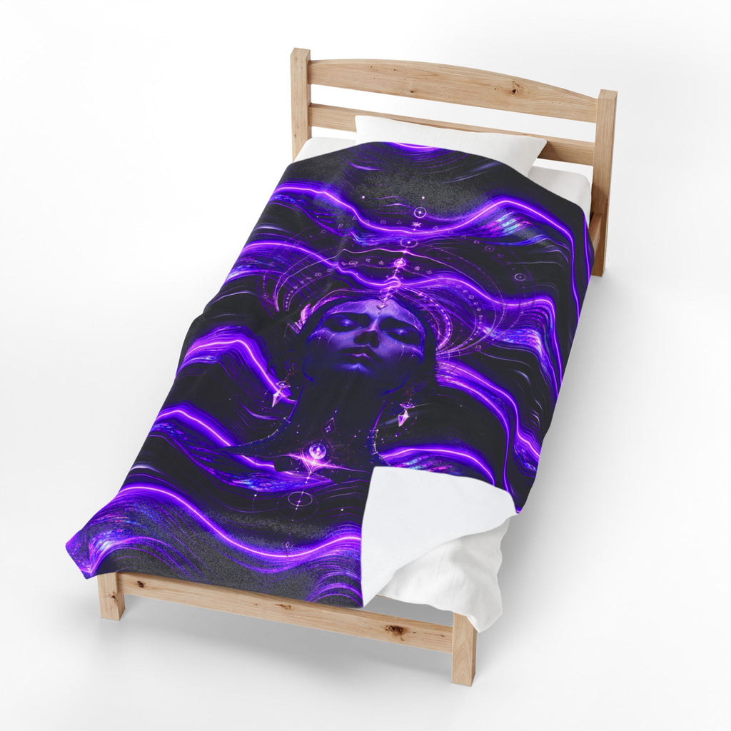Power Runs Black Mystic Violet Aura Velveteen Plush Blanket by Power Runs Black