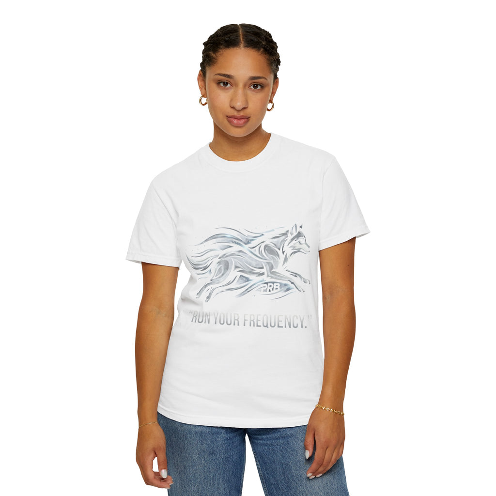 Wolf Graphic T-Shirt — 'Run Your Frequency' Motivational Tee by Printify