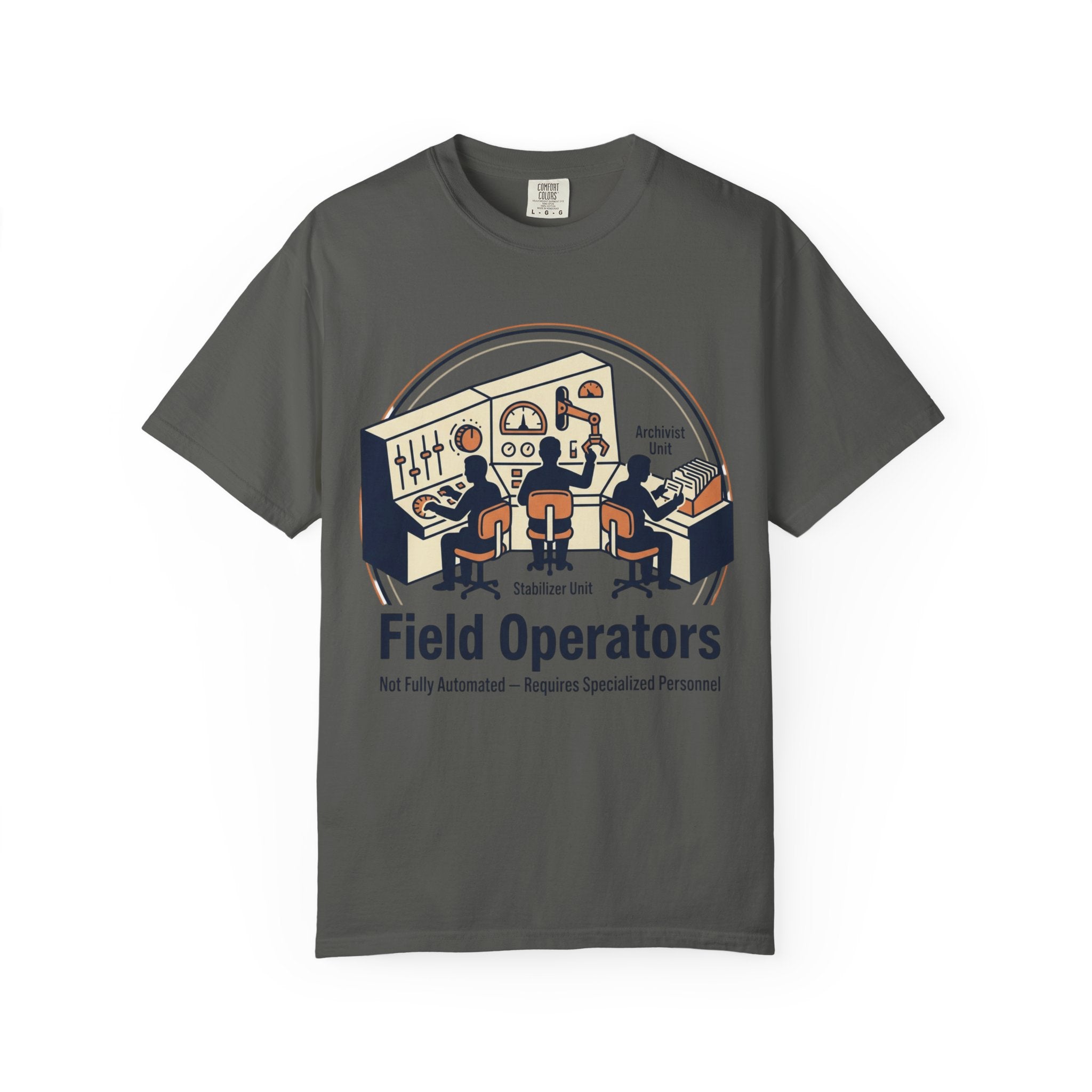 Power Runs Black PRB Field Operators T-Shirt — "Field Operators: Not Fully Automated — Requires Specialized Personnel" by Power Runs Black