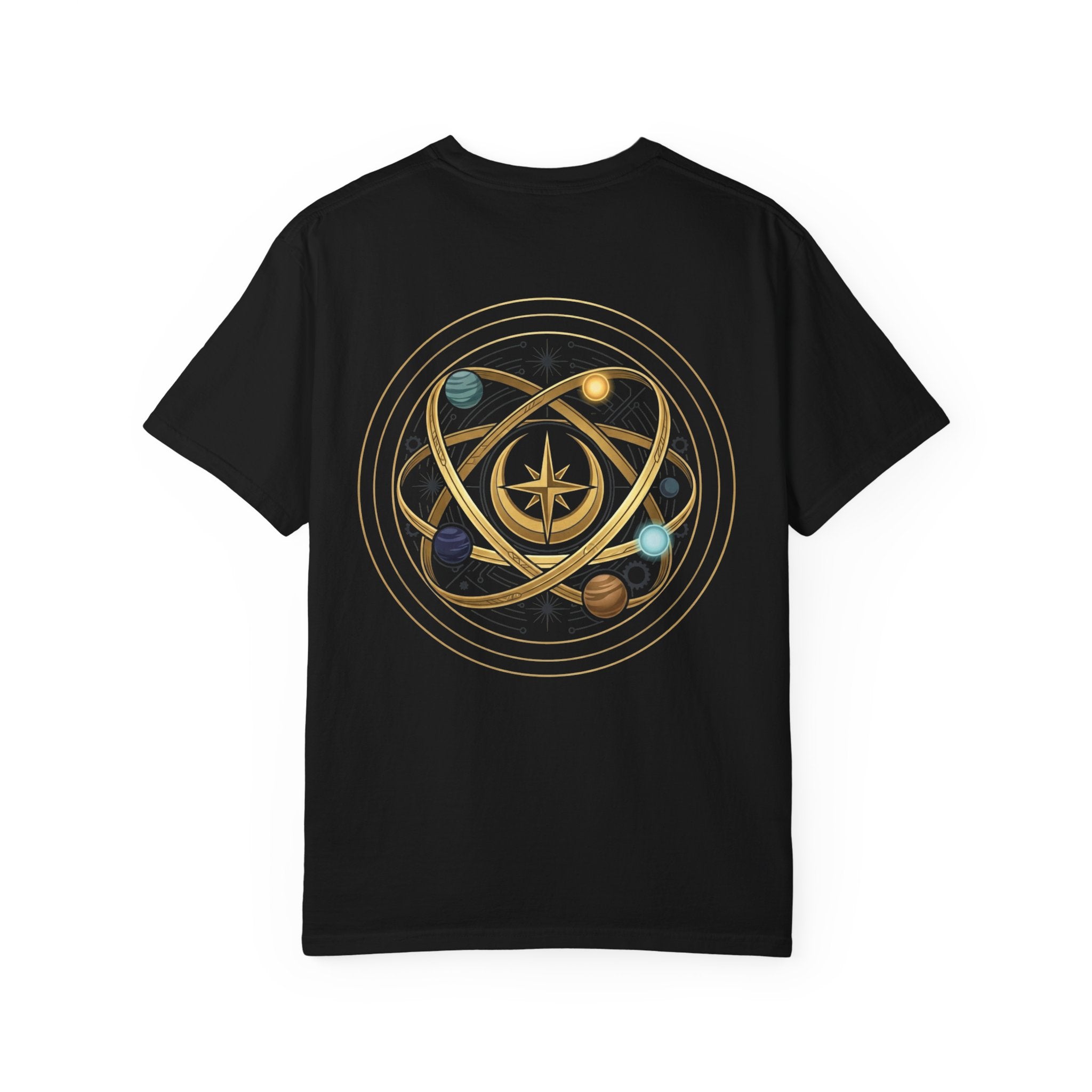 PRB Crown & Cosmos Graphic T-Shirt | Gold Royal Crest & Celestial Back by Printify