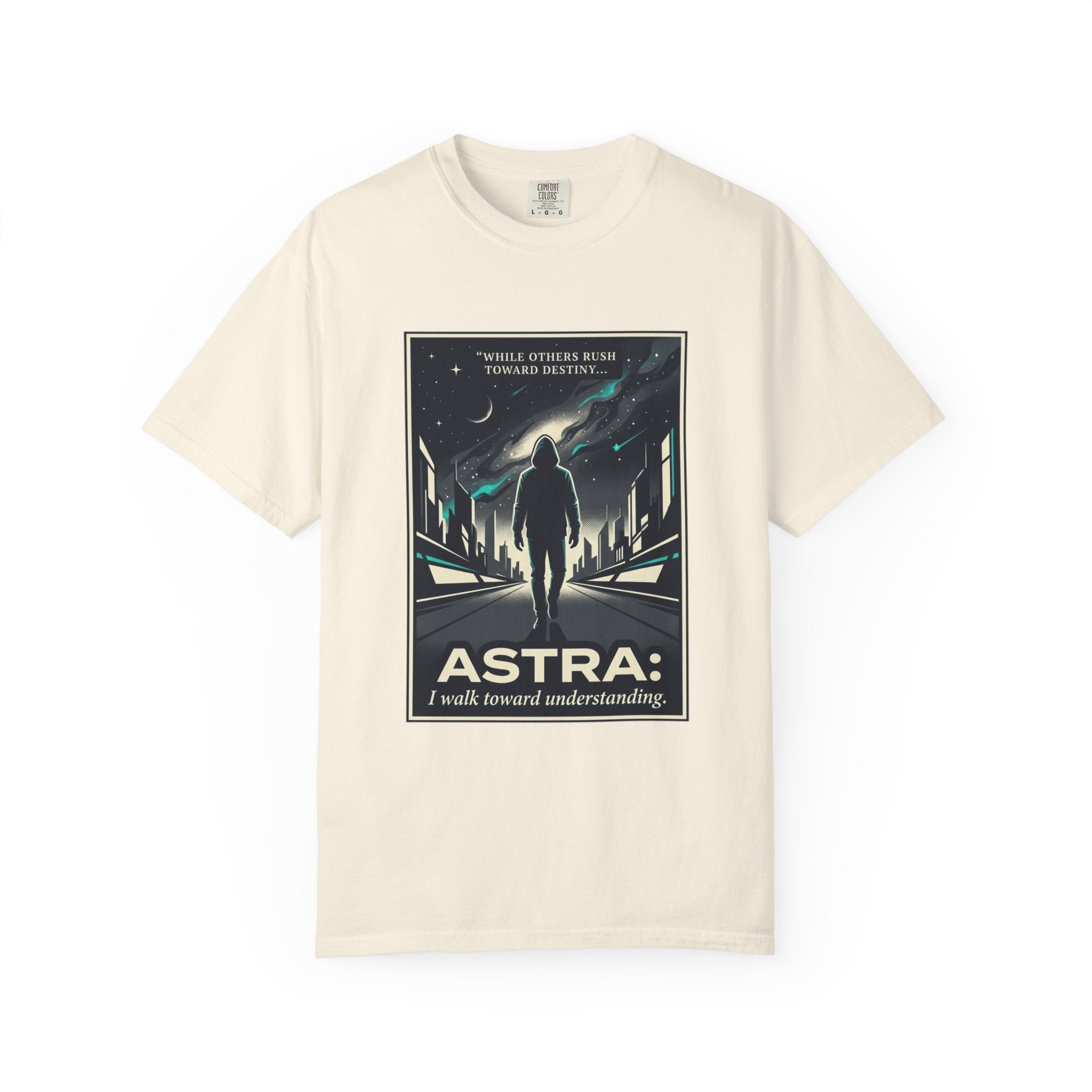 Power Runs Black Astra Sci‑Fi Graphic T-Shirt — "I walk toward understanding" Poster Design by Power Runs Black