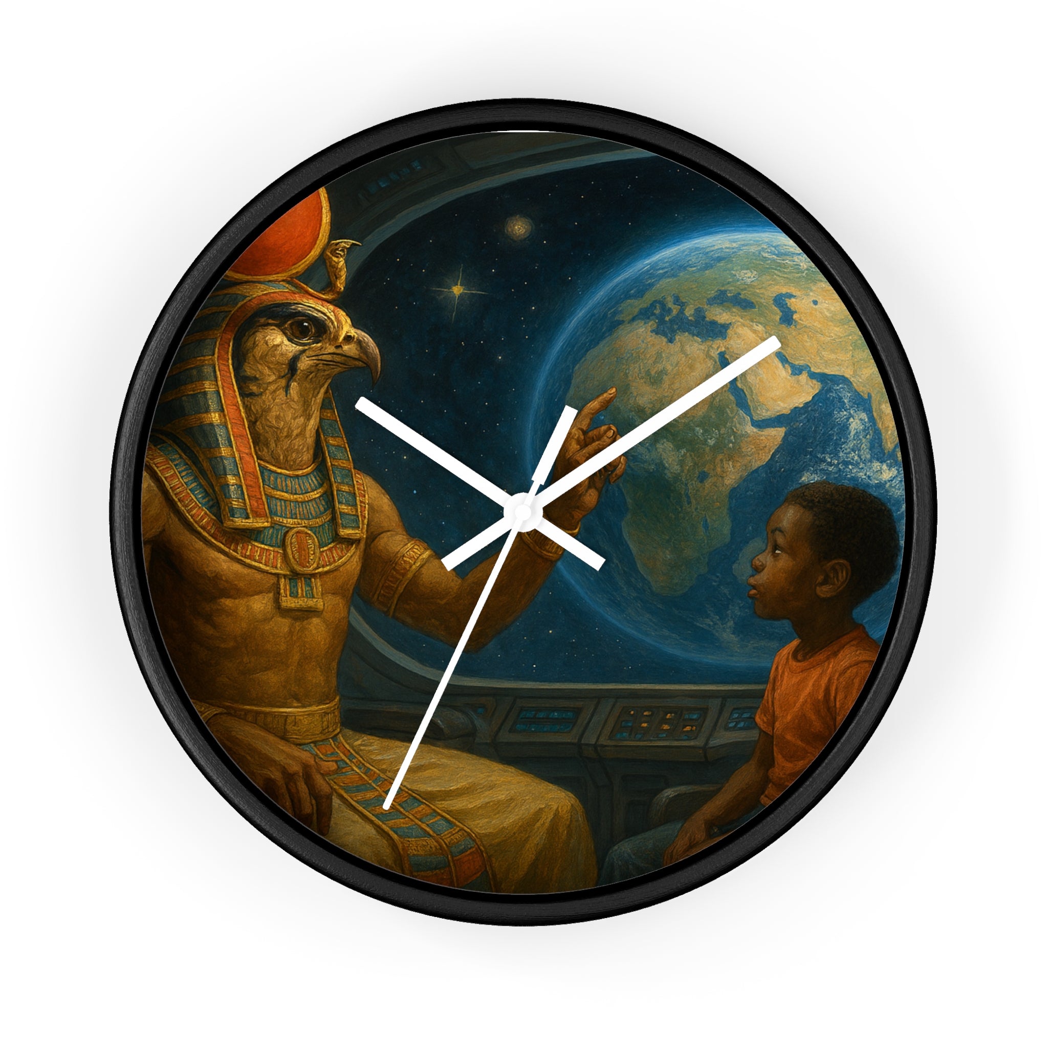 PRB Egyptian God Horus Wall Clock — Child & World Fantasy Space Art by Power Runs Black