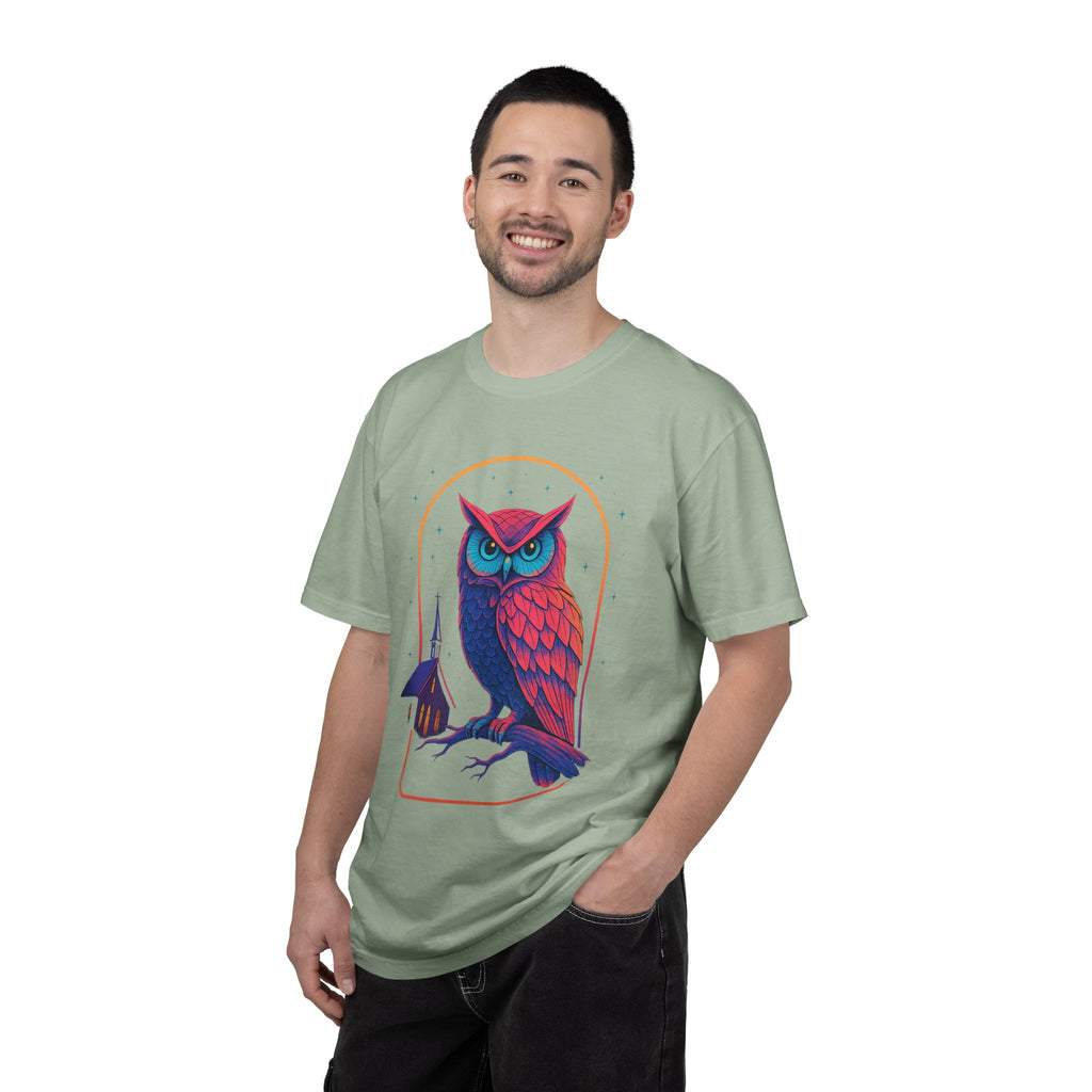 Power Runs Black PRB Neon Owl Illustration T-Shirt | Night Church Graphic Tee by Power Runs Black