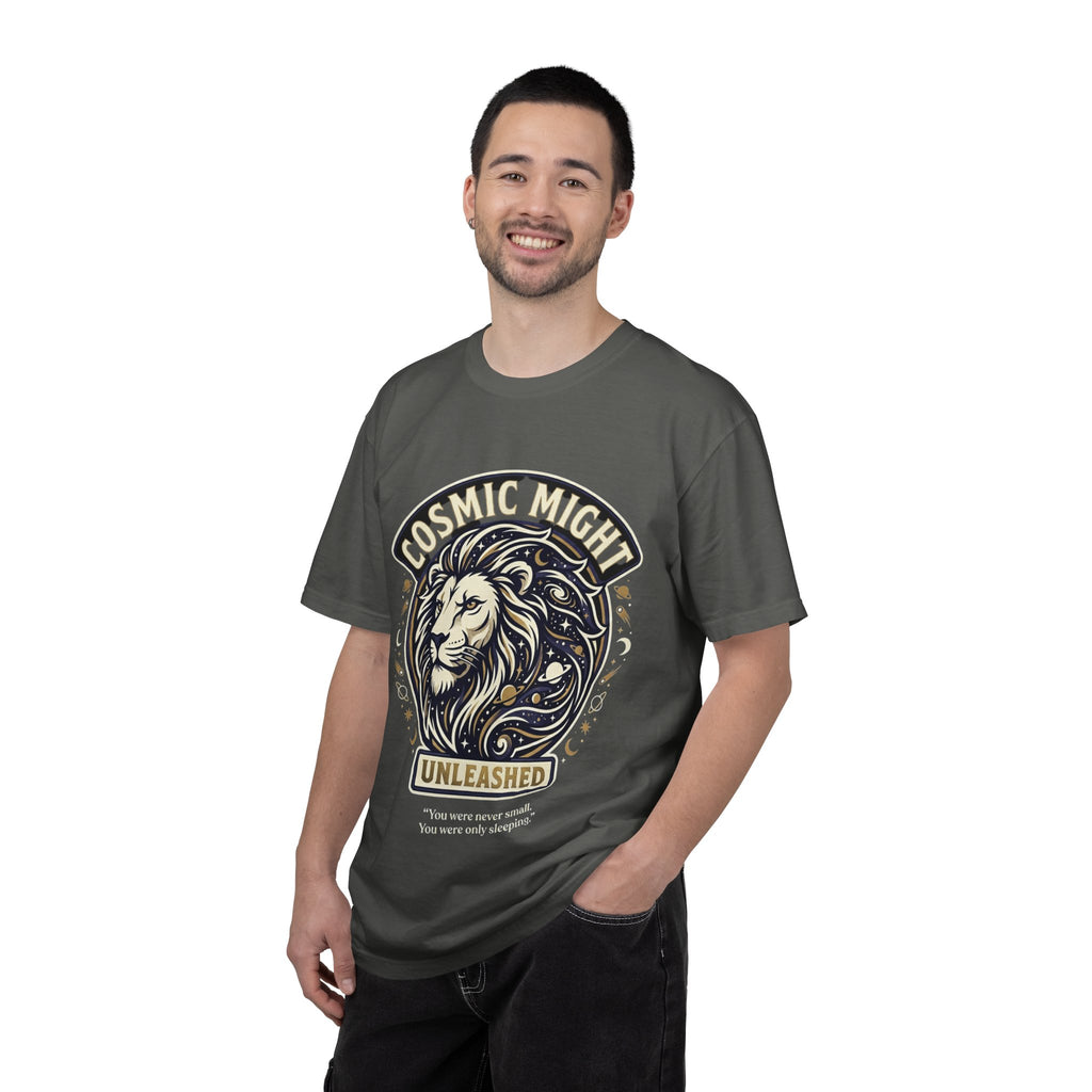 PRB Starforged Flex Cosmic Might Unleashed Lion Graphic T-Shirt — "Unleashed" Inspirational Lion Tee by Power Runs Black