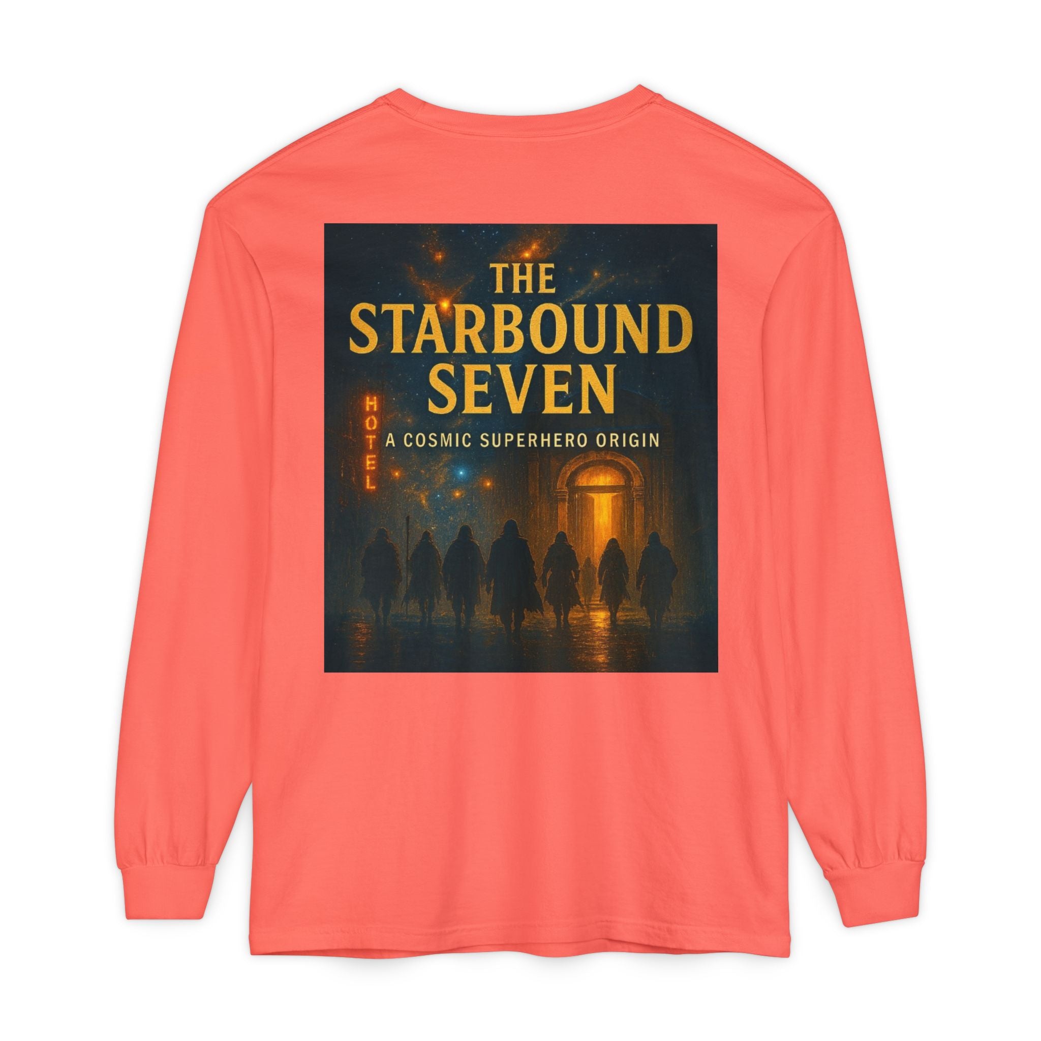 PRB The Starbound Seven graphic long sleeve shirt | cosmic superhero poster by Power Runs Black