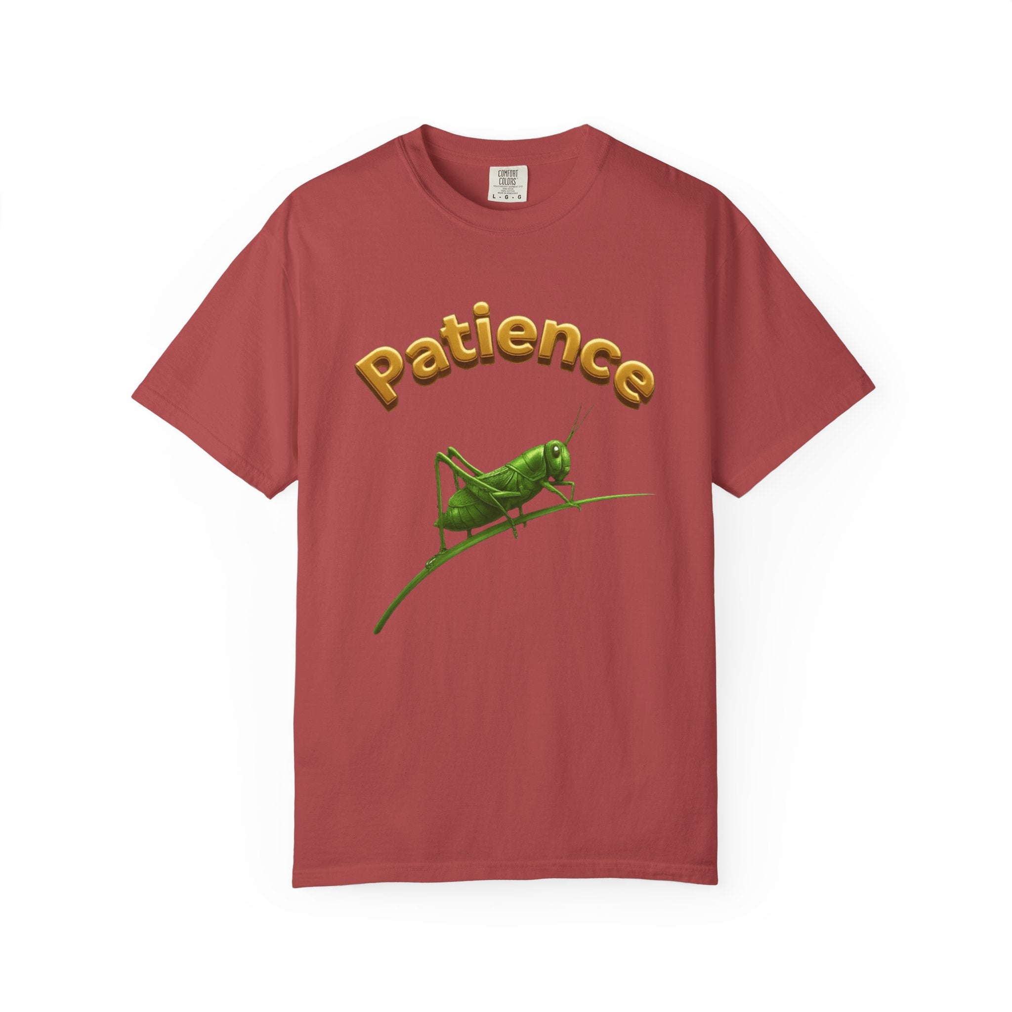 PRB Patience Grasshopper T-shirt | Green Grasshopper Illustration, Positive Quote by Printify