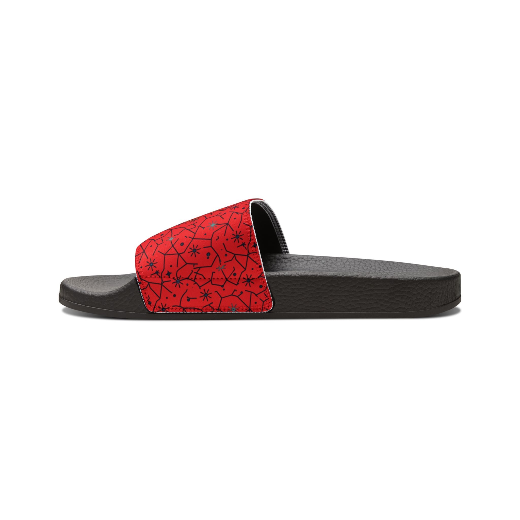 Power Runs Black Removable-Strap Sandals - Red Floral Pattern Slide Sandals for Women by Power Runs Black