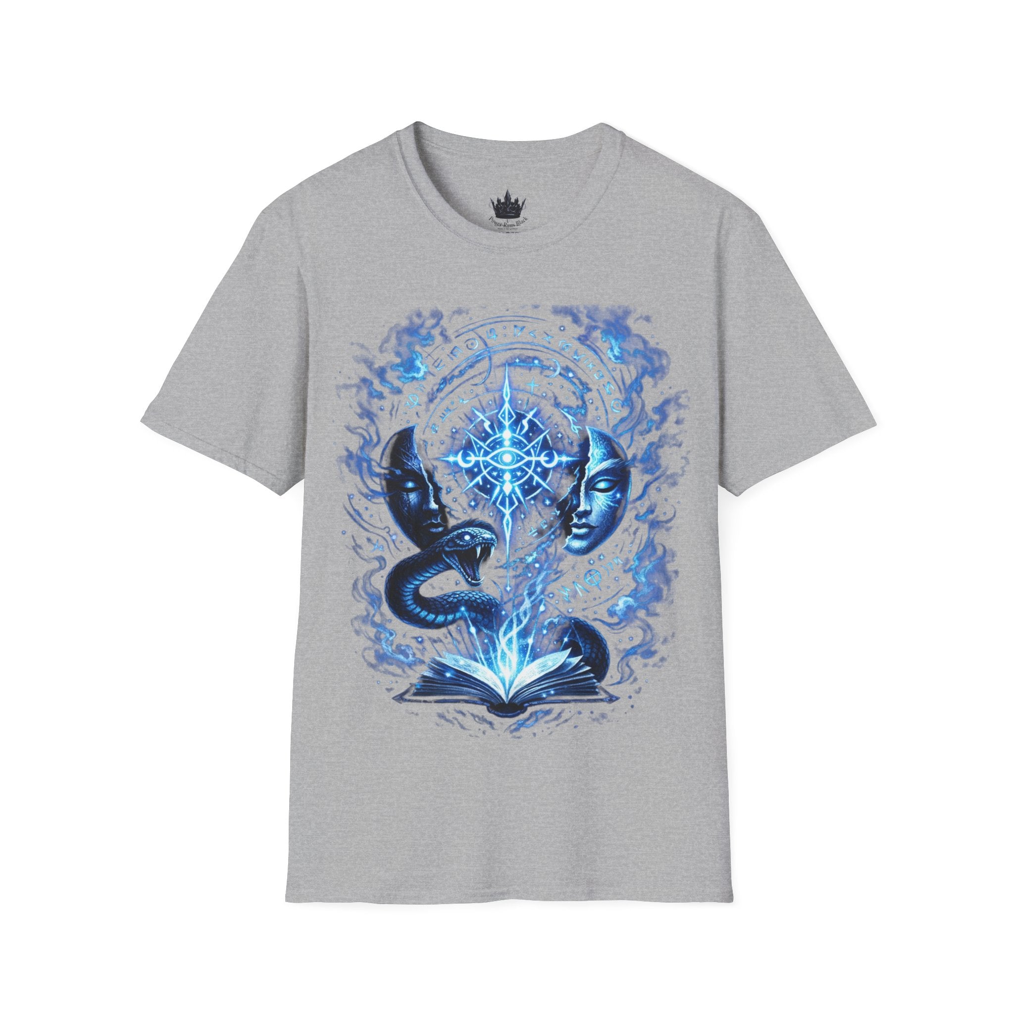 PRB Mystic Oceanic Spell T-Shirt — Blue Serpent & Moon Magic Tee by Power Runs Black