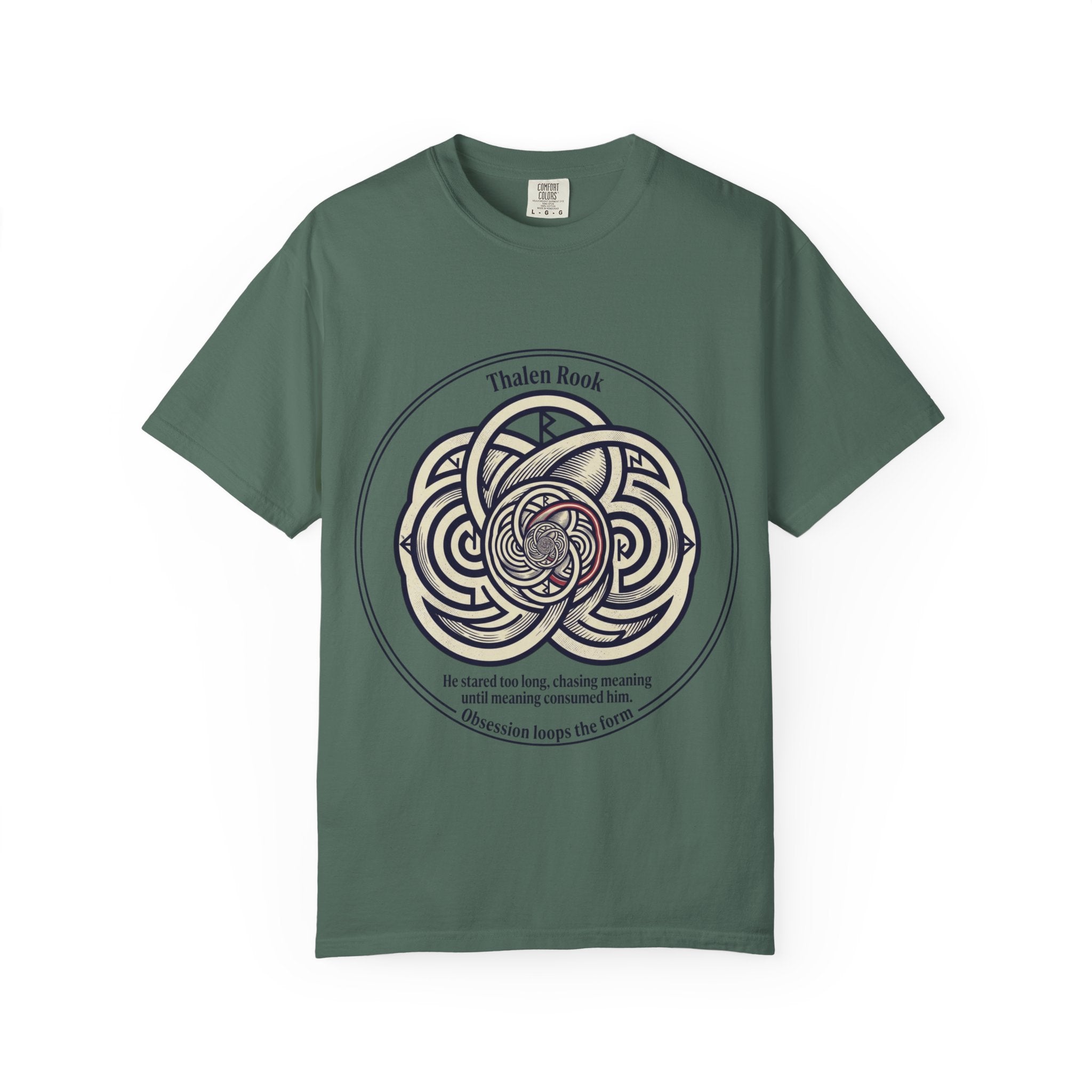 Power Runs Black PRB Thalen Rook Celtic Knot Graphic T-Shirt — "He stared too long..." Quote Tee by Printify