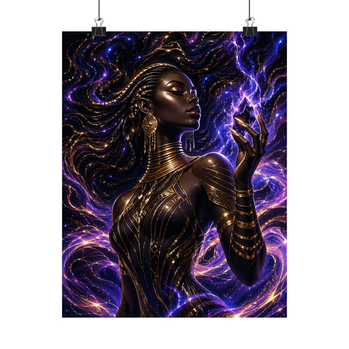 Power Runs Black Cosmic Goddess Matte Poster by Power Runs Black