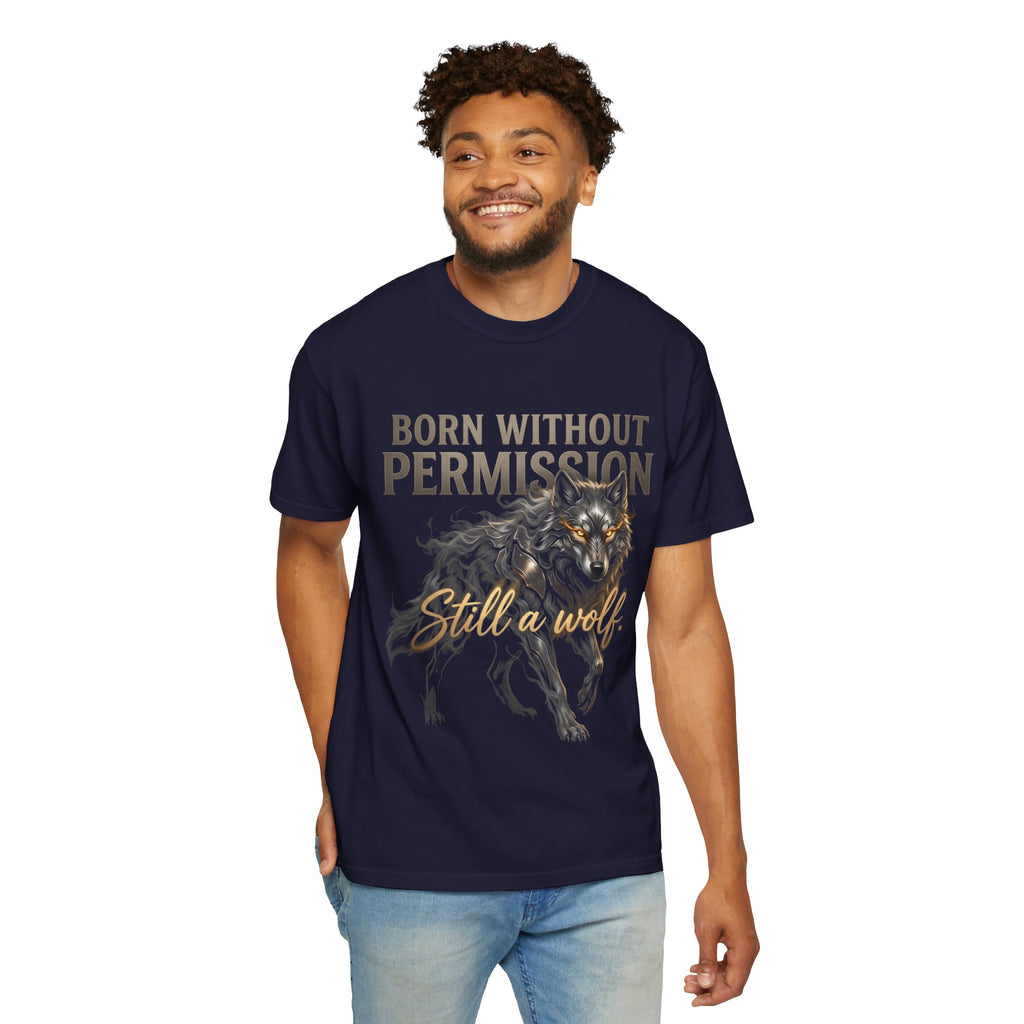 PRB Born Without Permission Wolf T-Shirt — Bold Wolf Graphic Tee by Printify