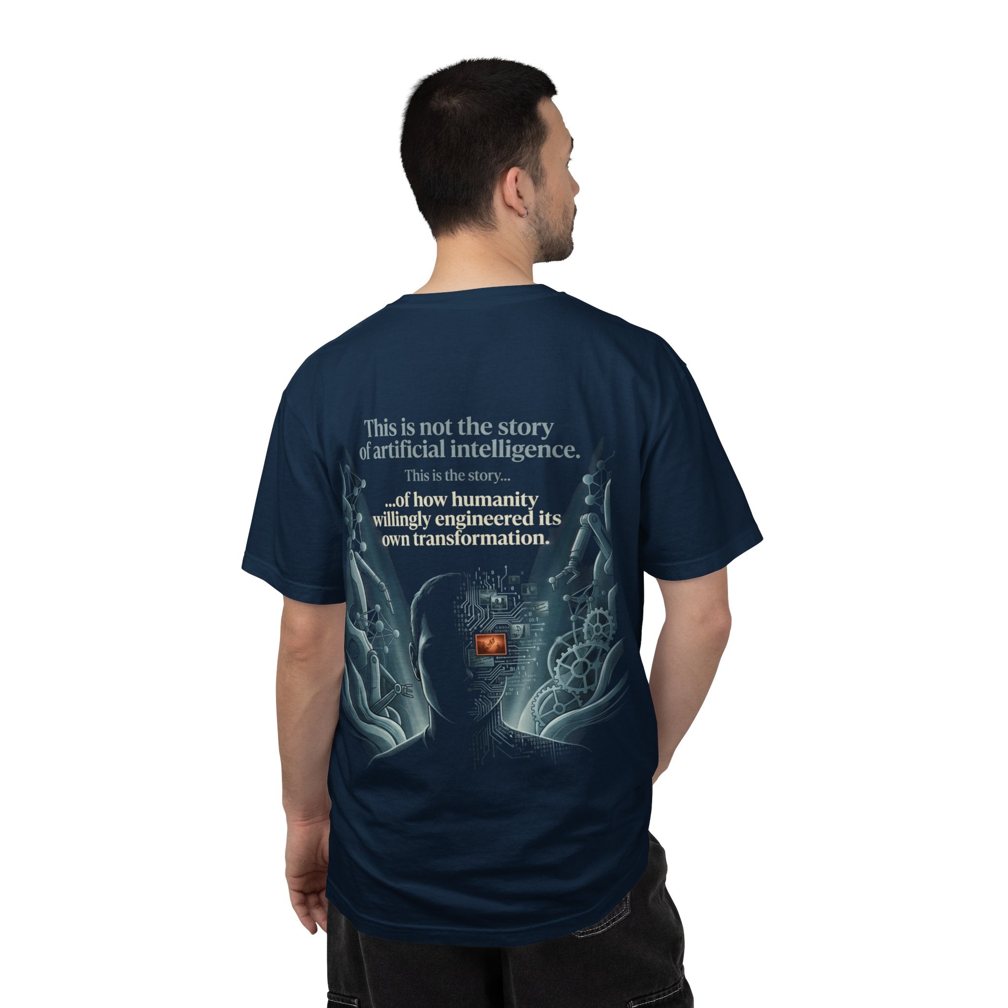 Power Runs Black AI Fusion Graphic T-Shirt — "The Core Age" Split Face Design by Power Runs Black