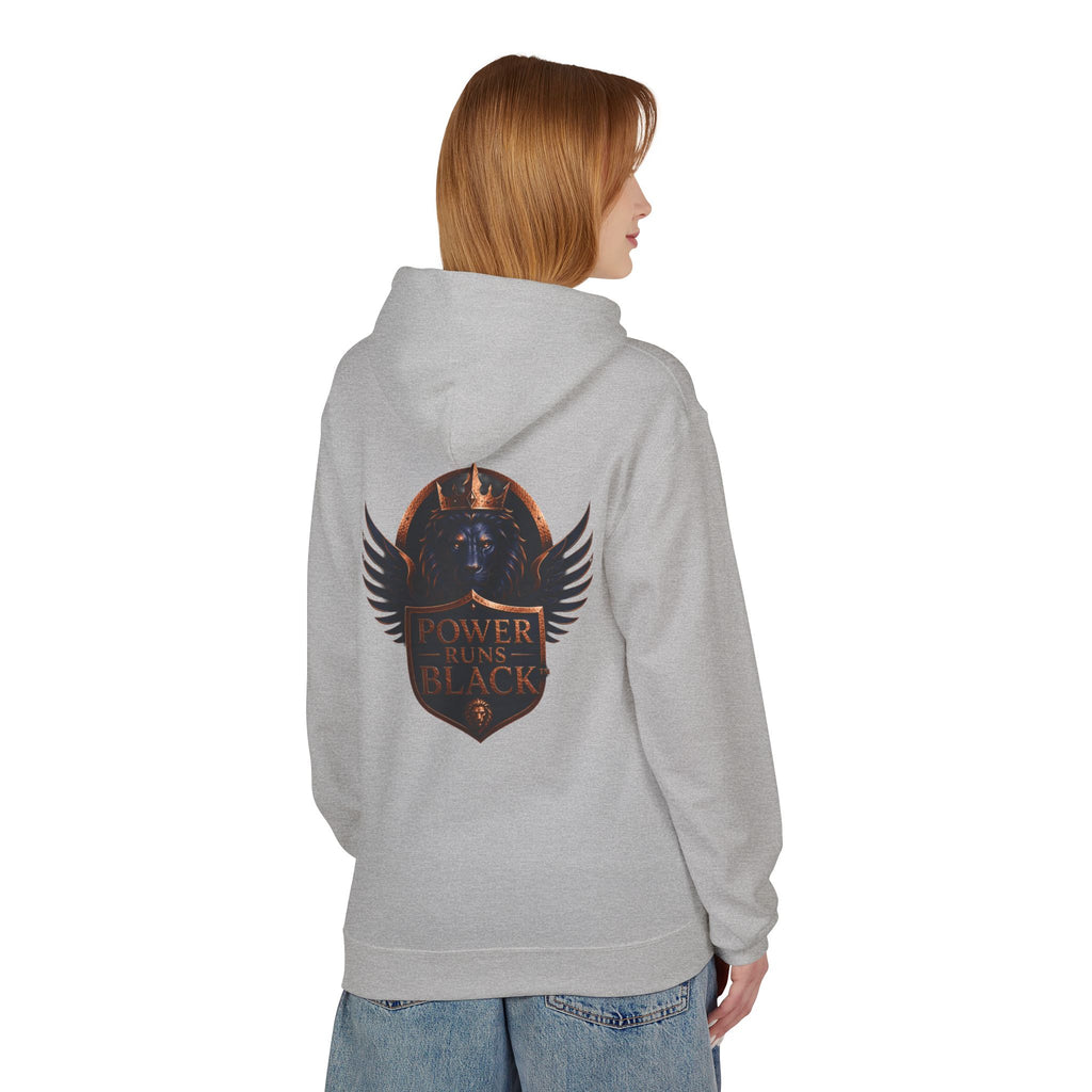 Power Runs Black crest hoodie | medieval shield with lions and wings by Power Runs Black