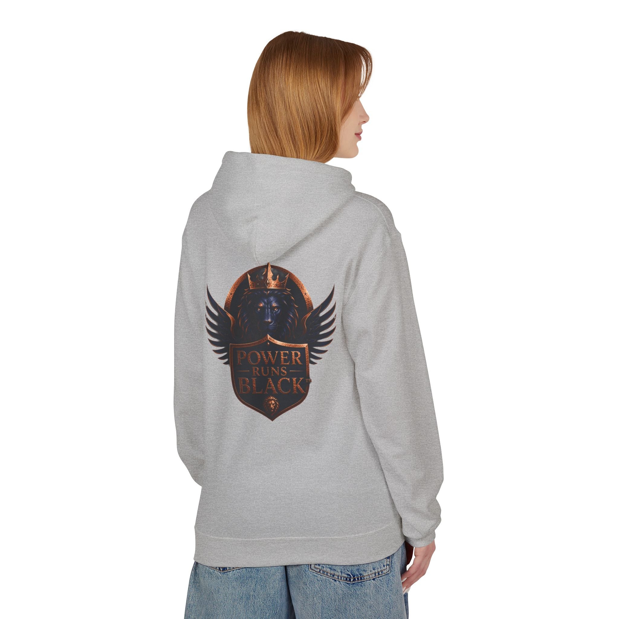 Power Runs Black crest hoodie | medieval shield with lions and wings by Power Runs Black