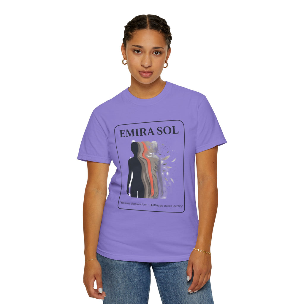 Power Runs Black PRB Emira Sol Graphic T-Shirt — Silhouette Art "Release Shadows" Tee by Printify
