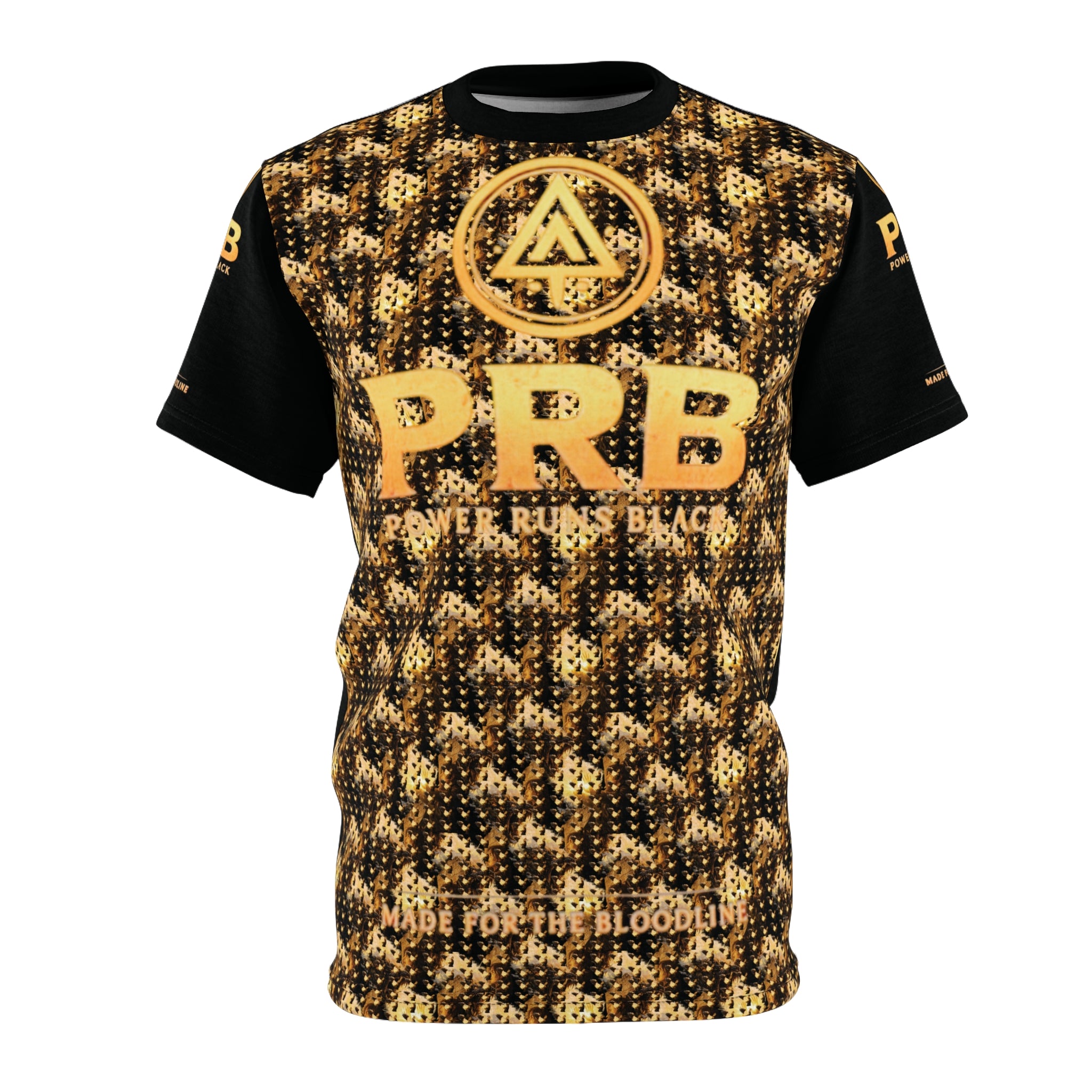 PRB Gold Houndstooth All-Over Print Tee — Bold Streetwear Graphic Shirt by Power Runs Black