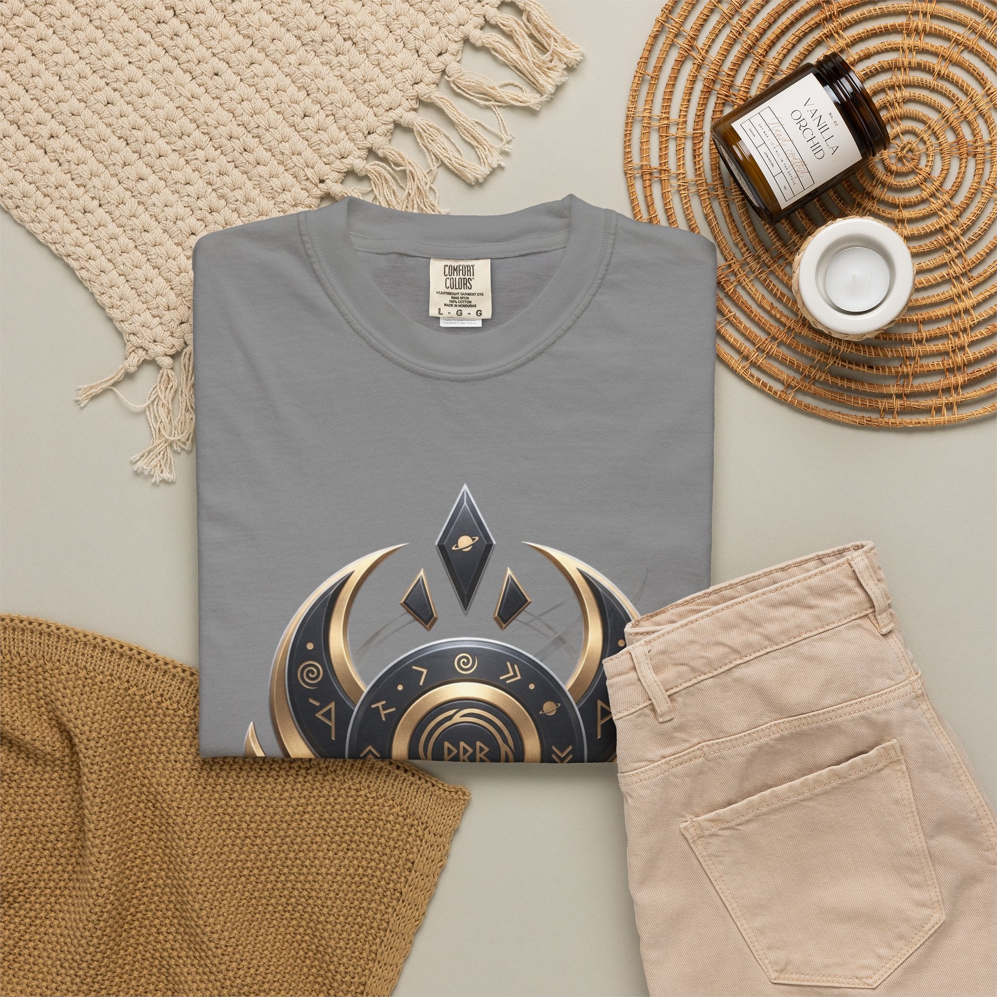 Power Runs Black Mystic Compass Disc T-Shirt — Geometric Gold & Black Emblem Tee by Printify