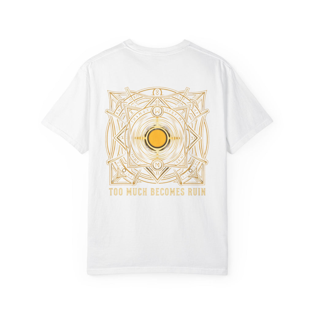 Power Runs Black PRB — Veyra Kain Geometric Sigil Tee with “Too Much Becomes Ruin” Graphic T-Shirt by Power Runs Black