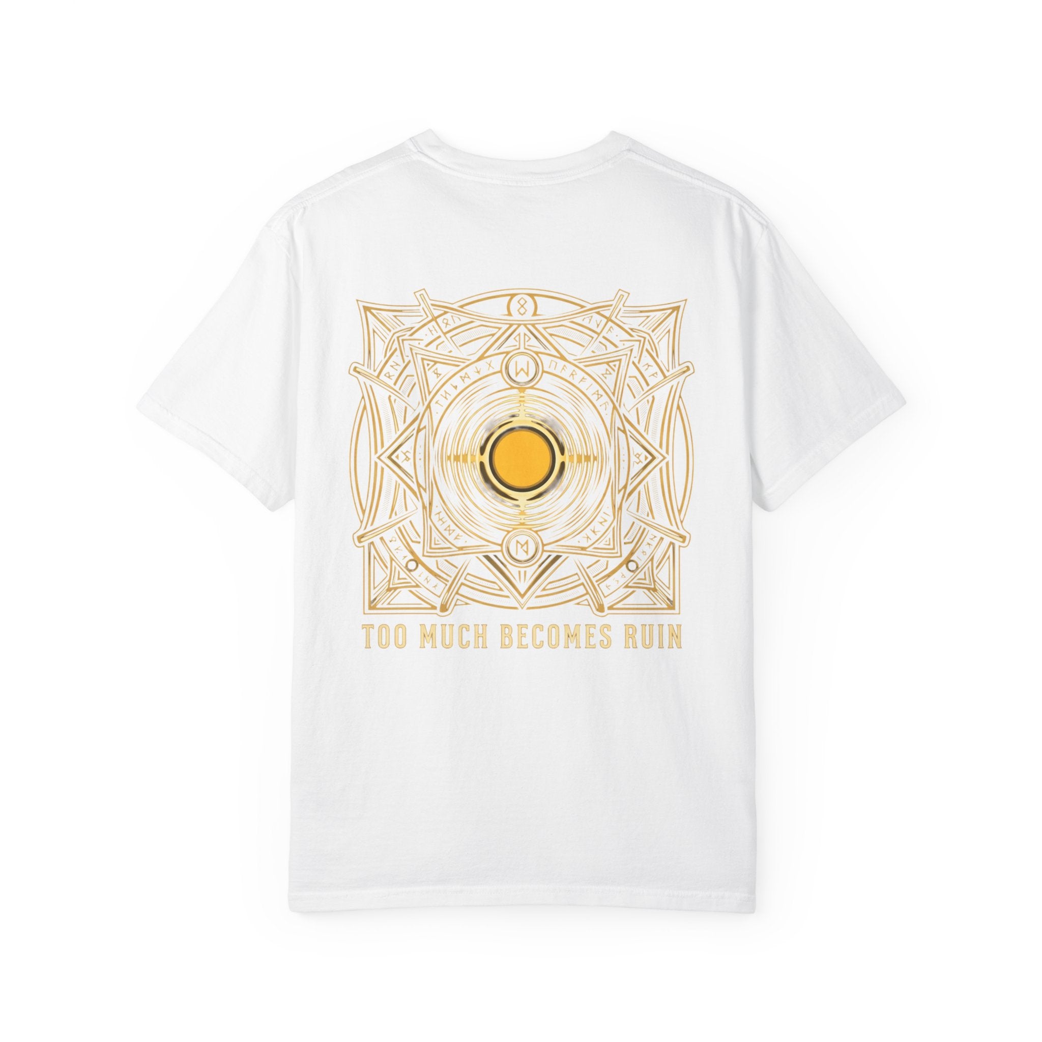 Power Runs Black PRB — Veyra Kain Geometric Sigil Tee with “Too Much Becomes Ruin” Graphic T-Shirt by Power Runs Black