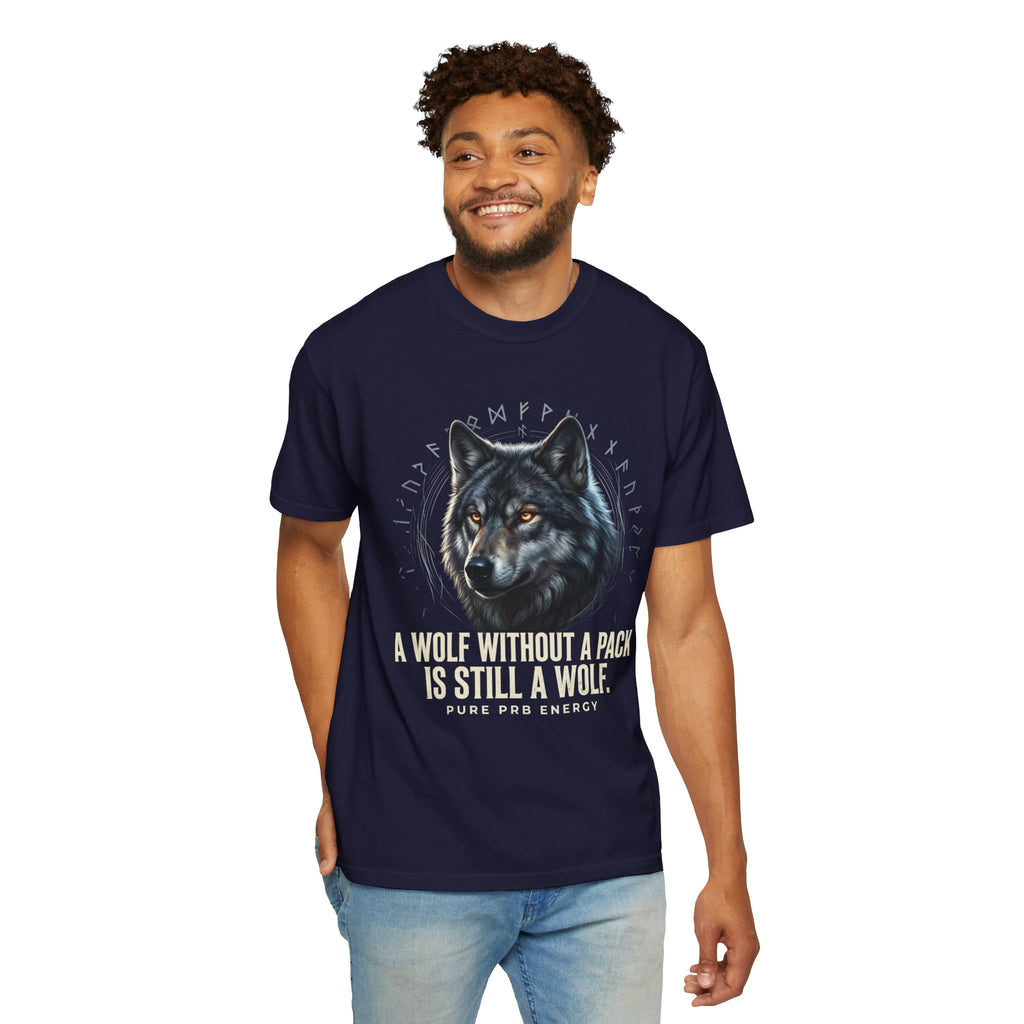 PRB Wolf Graphic T-Shirt — "A Wolf Without a Pack Is Still a Wolf" Inspirational Tee by Printify