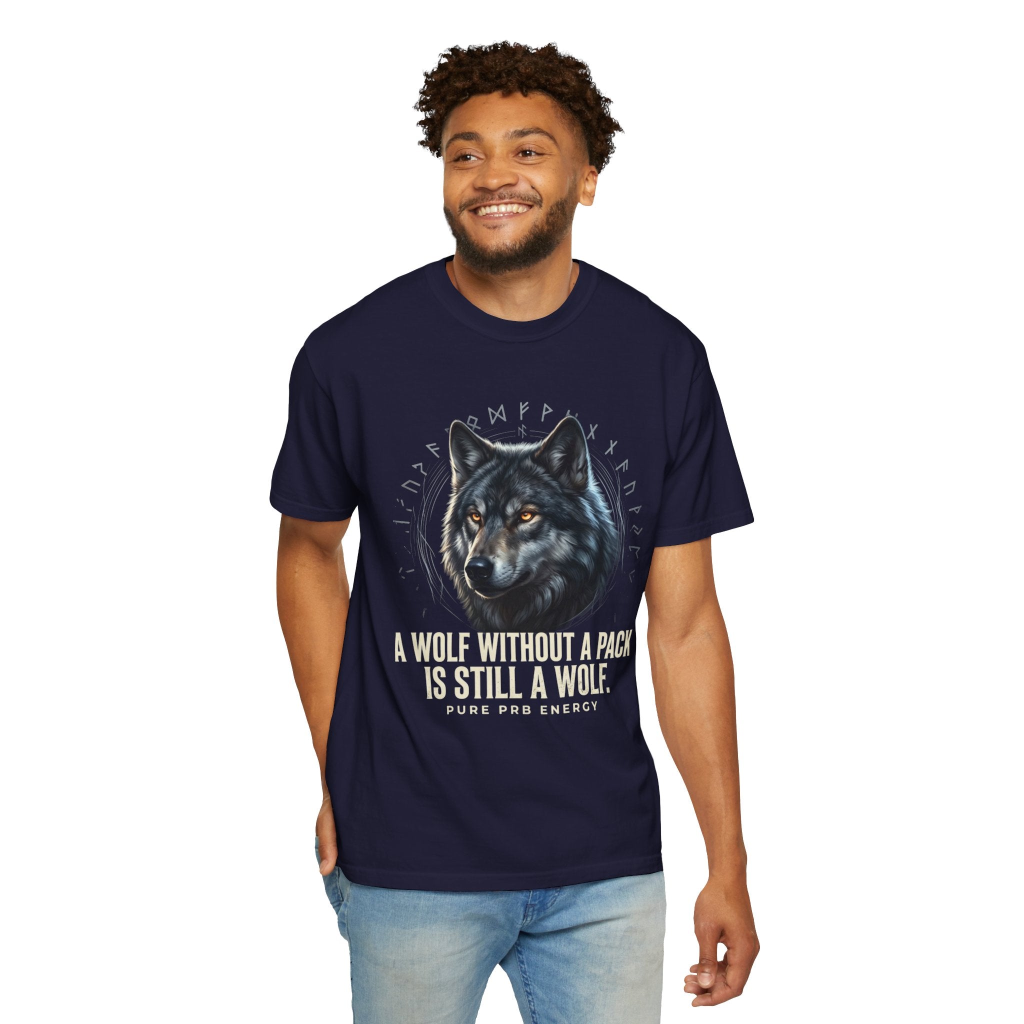 PRB Wolf Graphic T-Shirt — "A Wolf Without a Pack Is Still a Wolf" Inspirational Tee by Printify