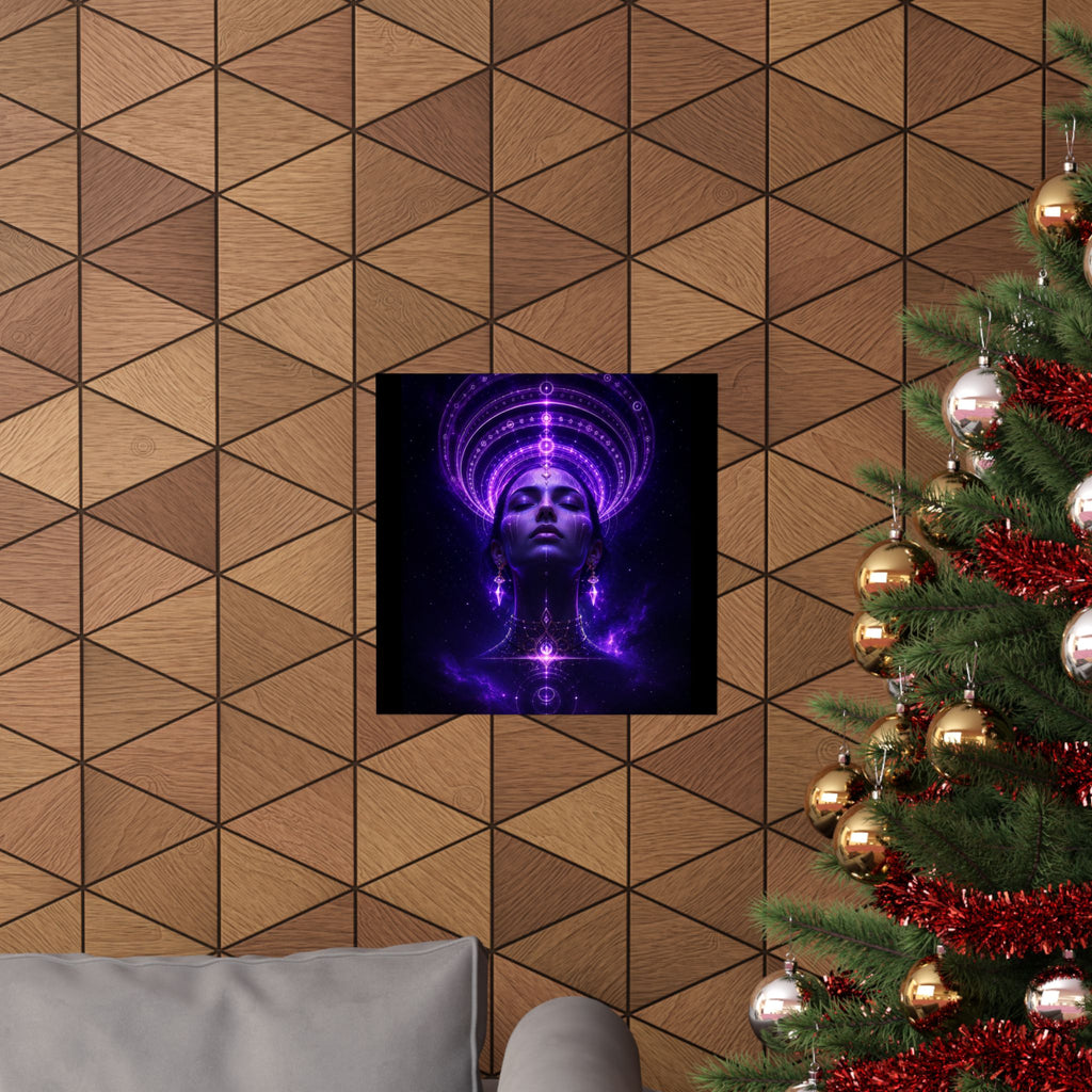 Power Runs Black Cosmic Goddess Poster — Purple Spiritual Wall Art Matte Vertical Print by Power Runs Black
