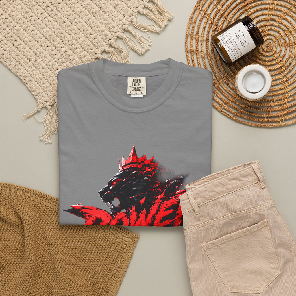 Power Runs Black T-shirt | Wolf Silhouette, Red Black Graphic Tee by Power Runs Black