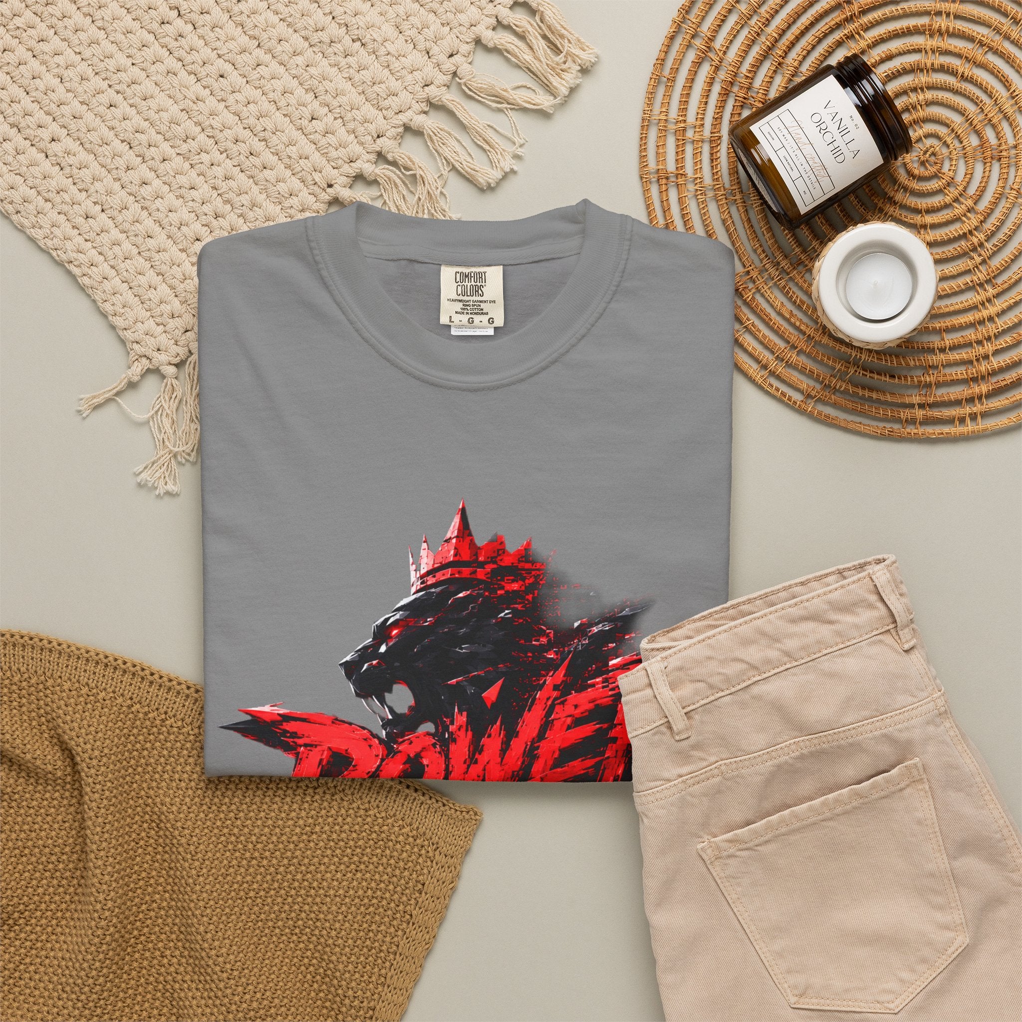 Power Runs Black T-shirt | Wolf Silhouette, Red Black Graphic Tee by Power Runs Black