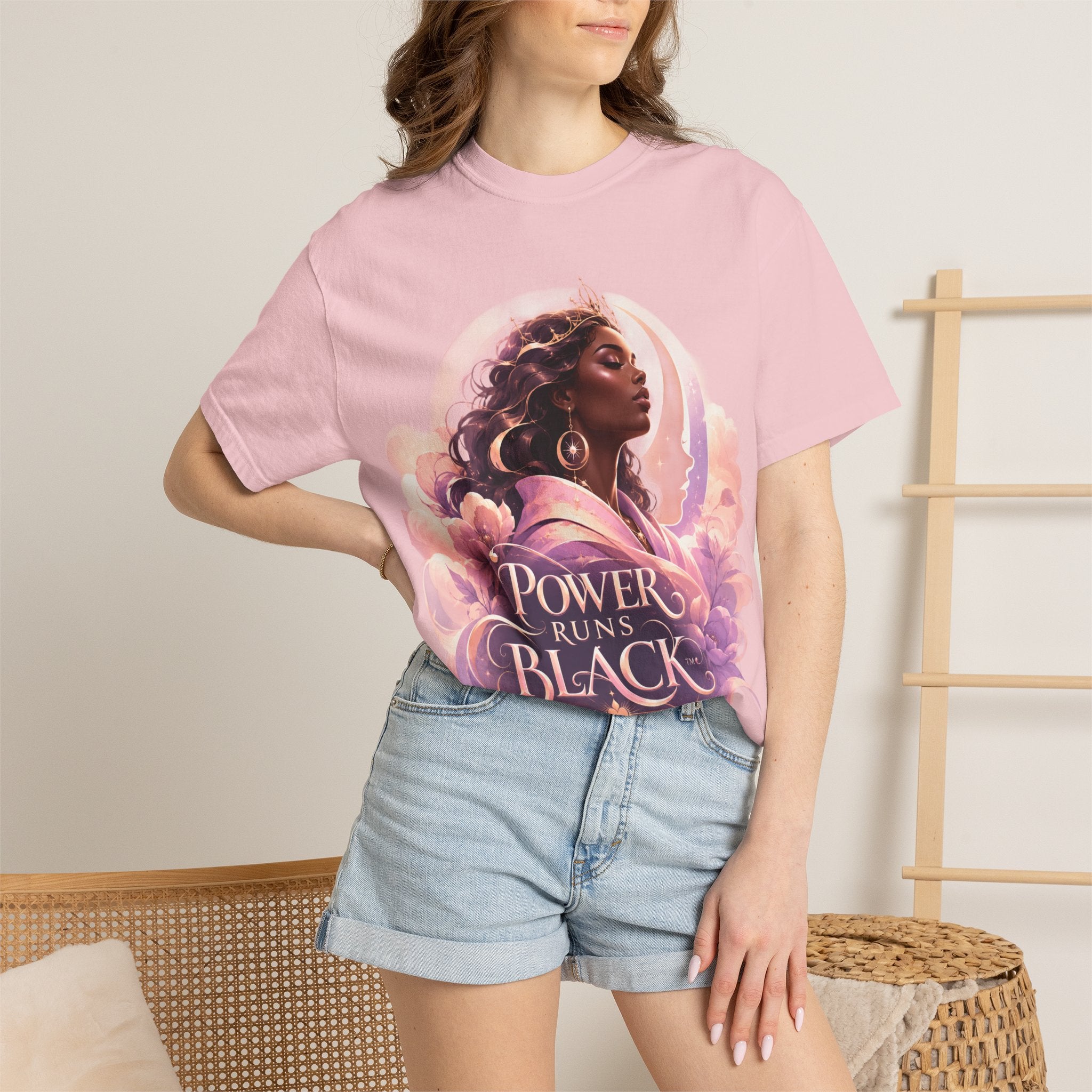 Power Runs Black graphic tee | Black woman portrait, Afro empowerment shirt by Power Runs Black