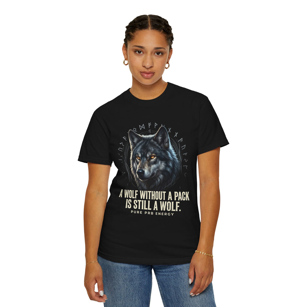 PRB Wolf Graphic T-Shirt — "A Wolf Without a Pack Is Still a Wolf" Inspirational Tee by Printify