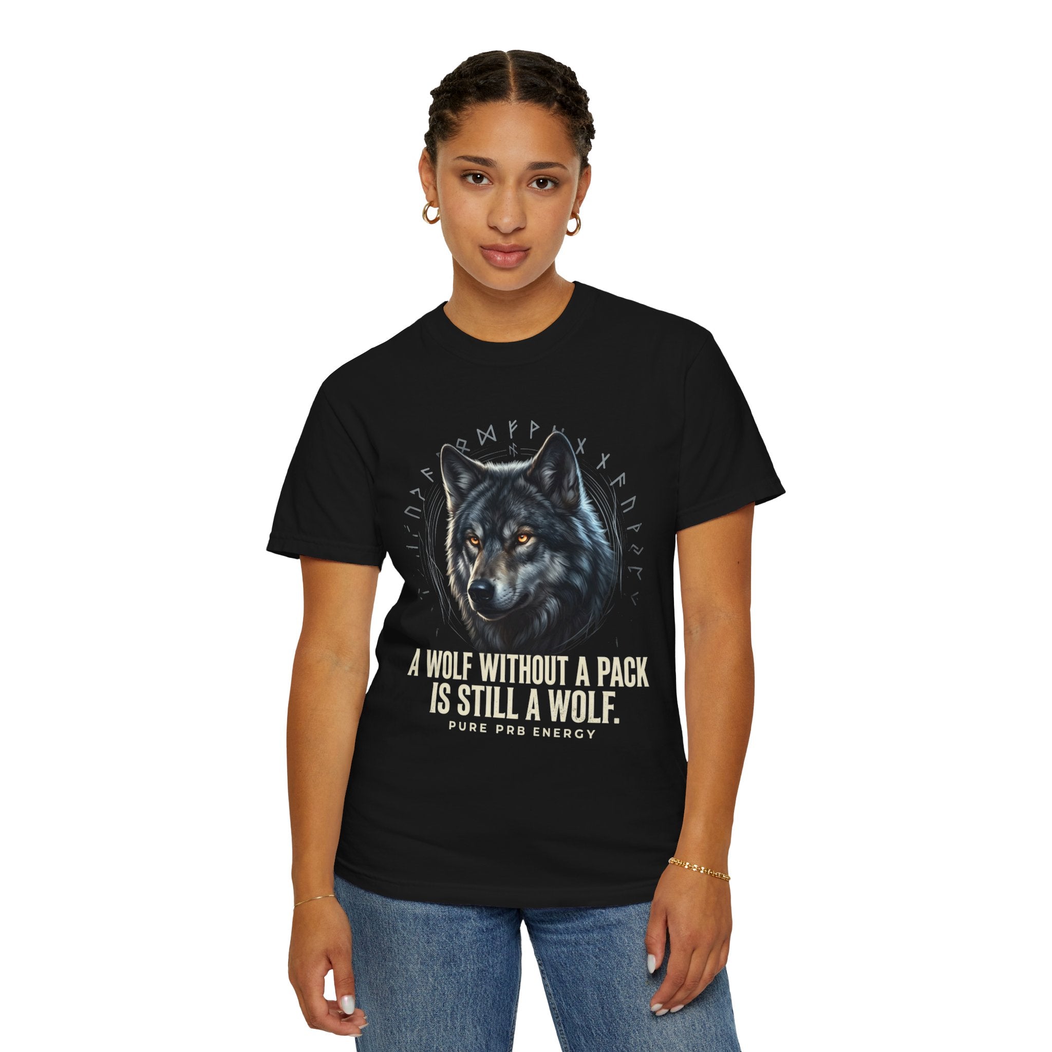 PRB Wolf Graphic T-Shirt — "A Wolf Without a Pack Is Still a Wolf" Inspirational Tee by Printify