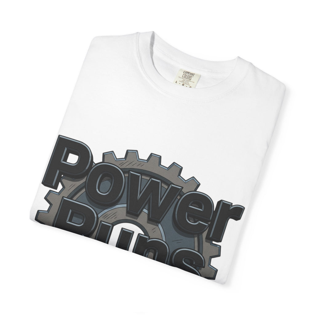 PRB Power Runs Black Gear Graphic Tee | Garment-Dyed Heavyweight Cotton by Power Runs Black