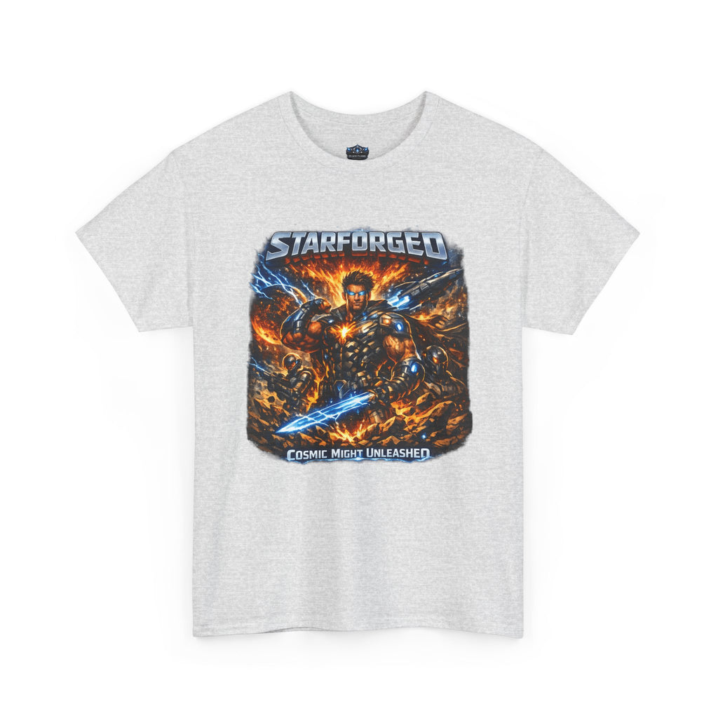 Starforged Flex : Cosmic Might Unleashed Illustration Graphic T by Power Runs Black