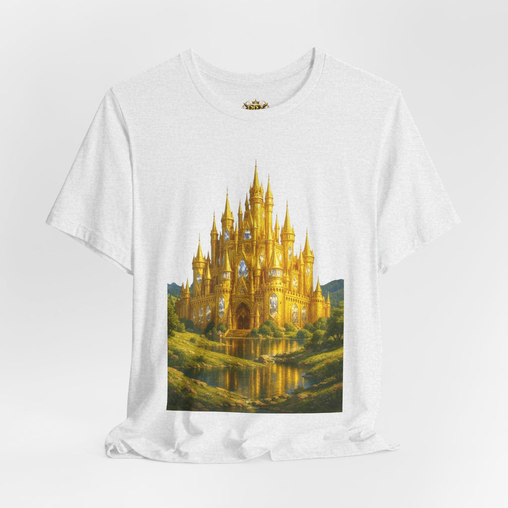 PRB Golden Fantasy Castle Tee | Magical Kingdom Illustration, Fairytale Scene by Power Runs Black