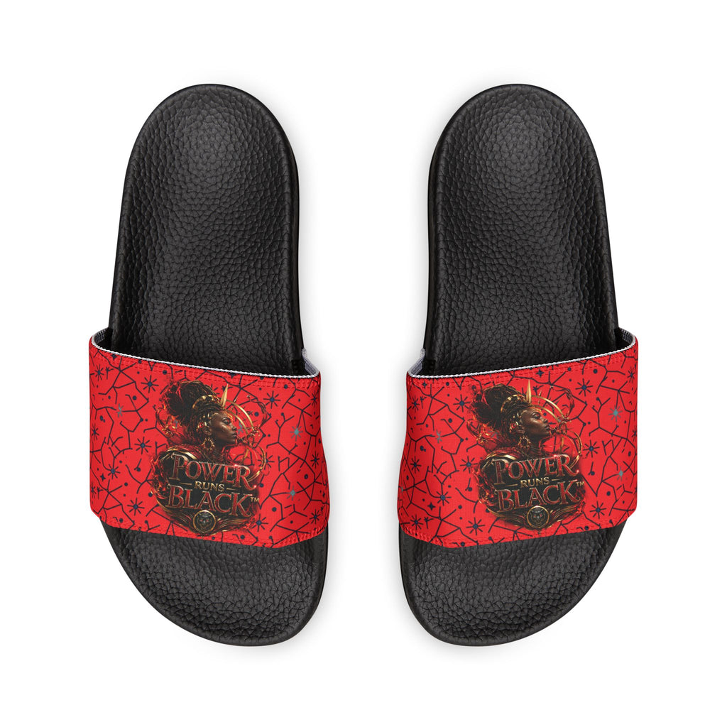 Power Runs Black Removable-Strap Sandals - Red Floral Pattern Slide Sandals for Women by Power Runs Black