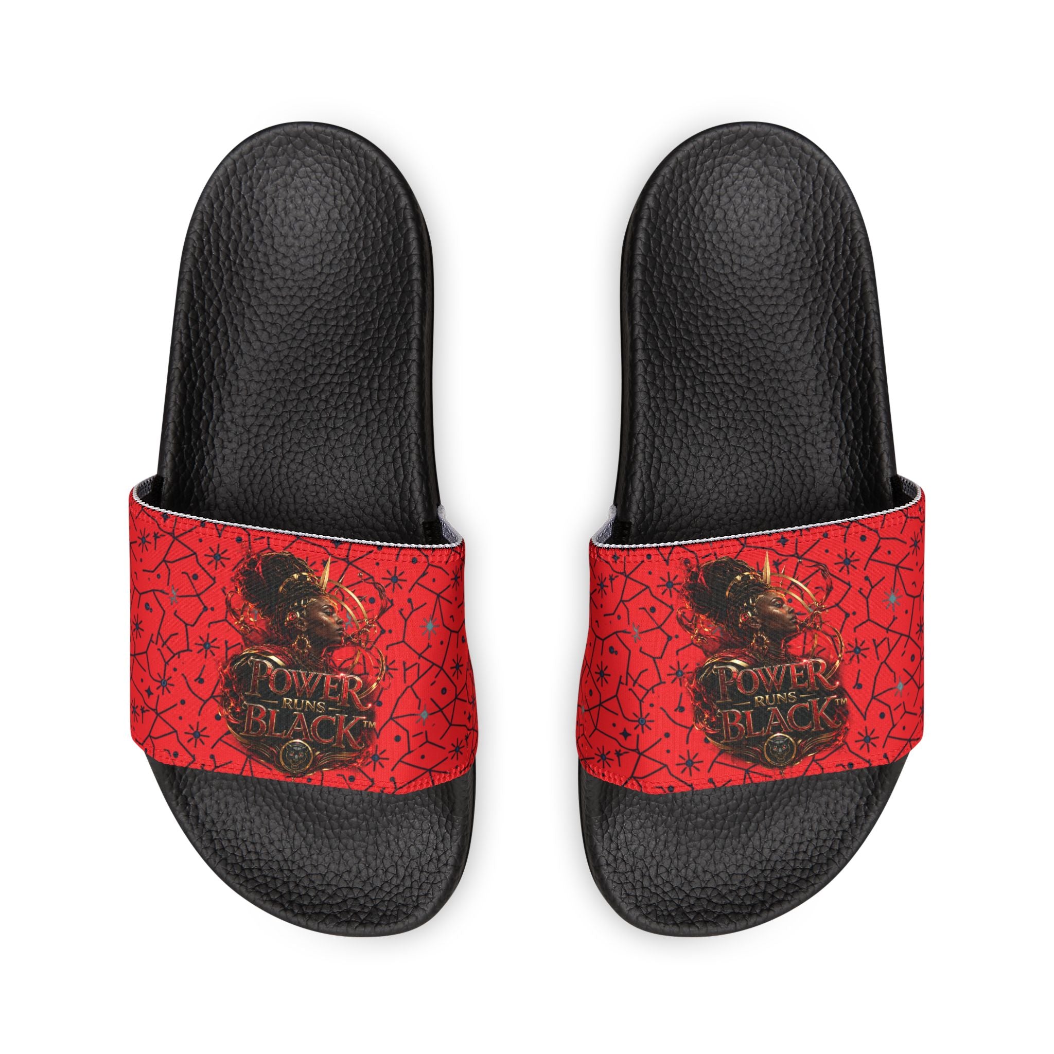 Power Runs Black Removable-Strap Sandals - Red Floral Pattern Slide Sandals for Women by Power Runs Black