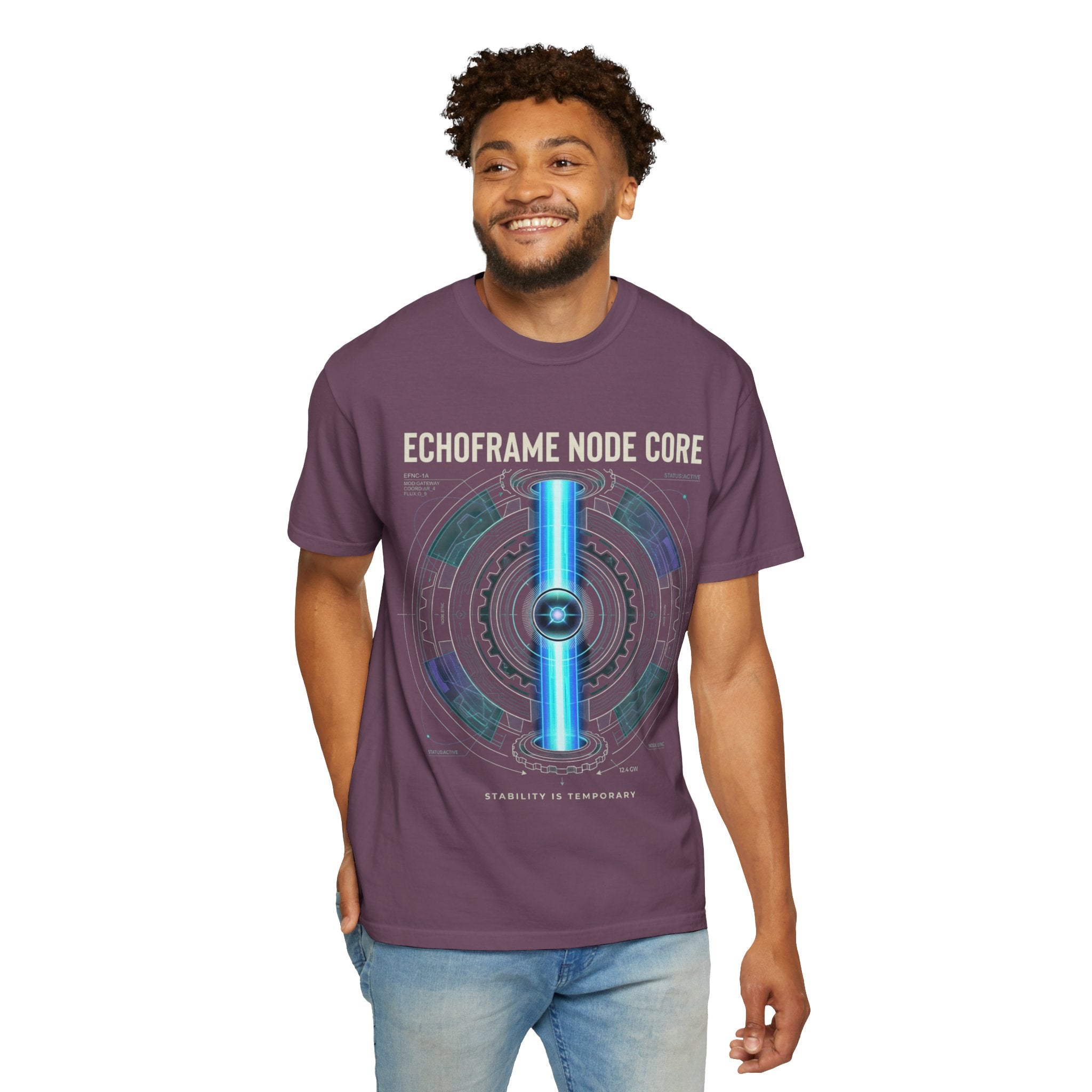 Power Runs Black PRB Echoframe Node Core T-Shirt — Futuristic Tech Graphic Tee by Power Runs Black