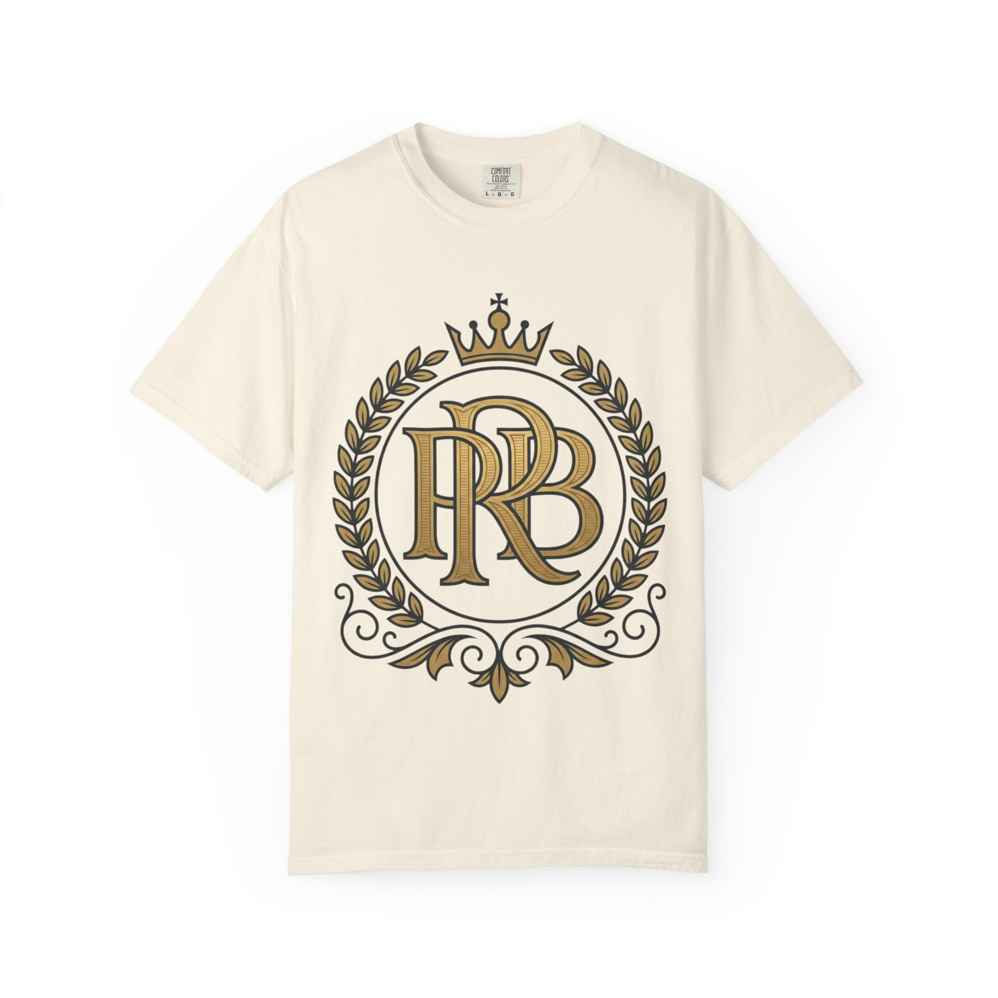 PRB Gold Monogram Crest Graphic T-Shirt | Laurel Crown Emblem Streetwear Tee by Printify