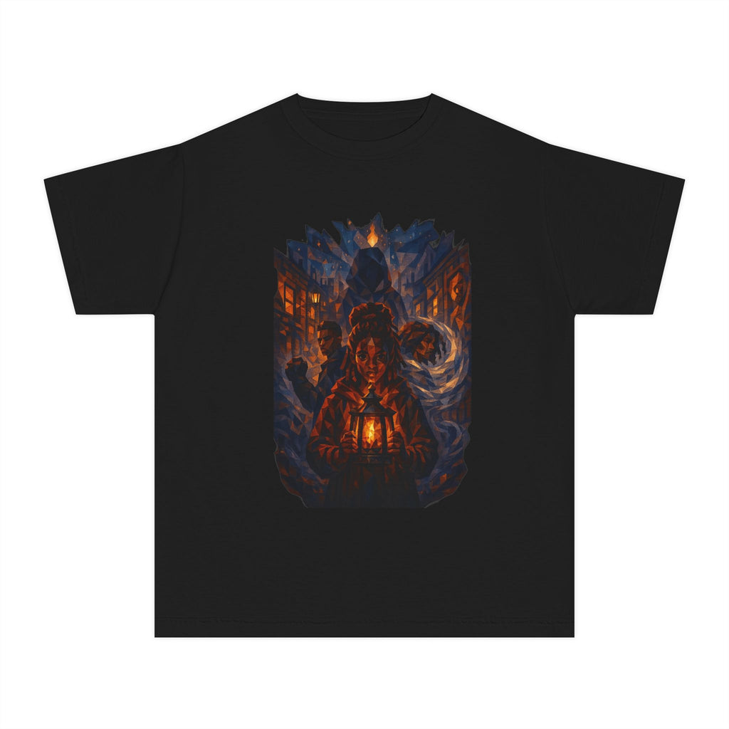 Power Runs Black PRB Youth Tee - Haunted Lantern Fantasy Forest Graphic by Power Runs Black