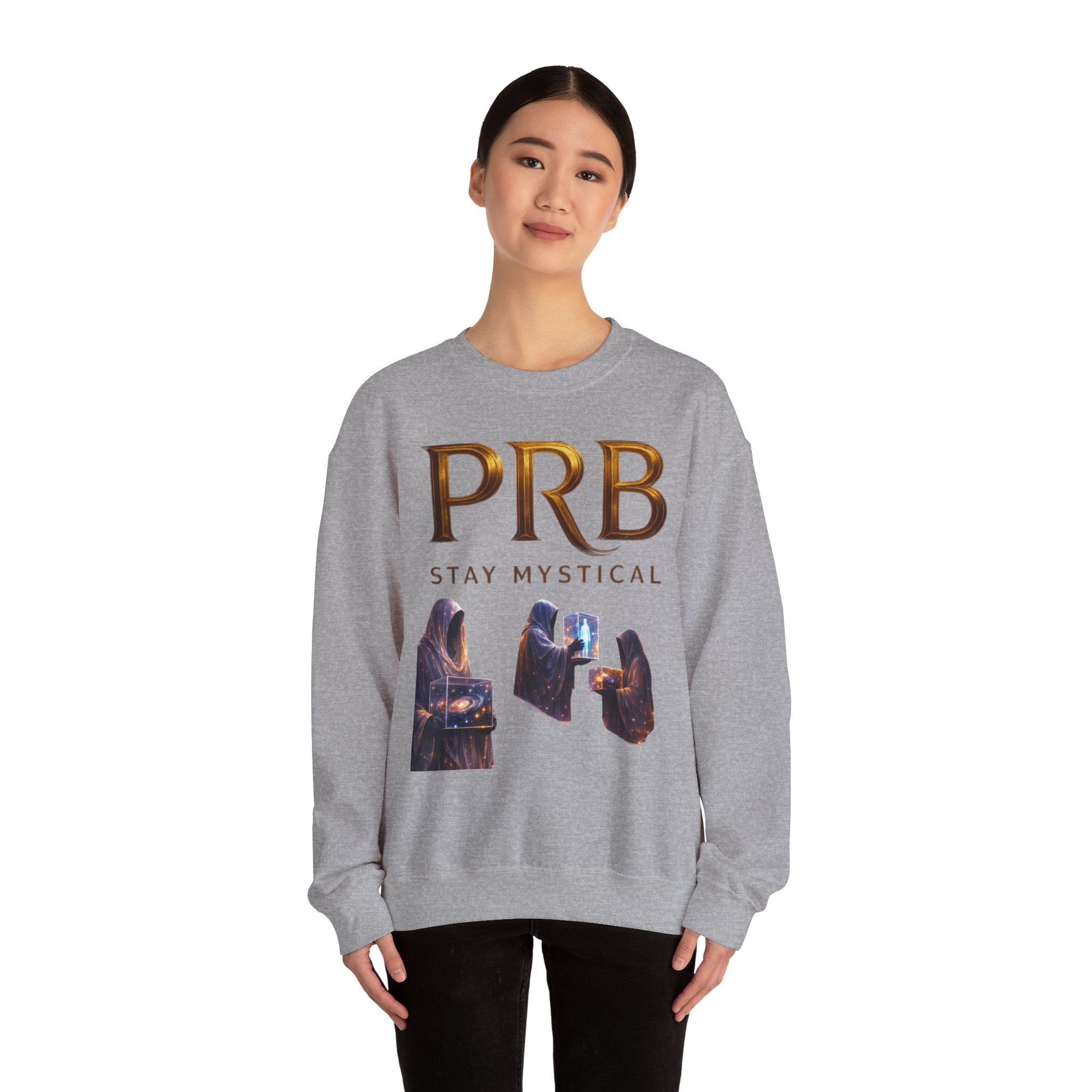 PRB Mystic Library Crewneck Sweatshirt — Cosmic Wizardry Art by Power Runs Black