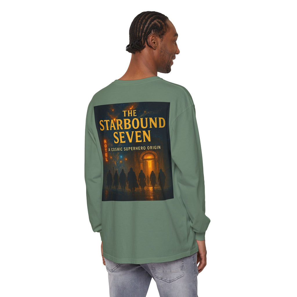 PRB The Starbound Seven graphic long sleeve shirt | cosmic superhero poster by Power Runs Black