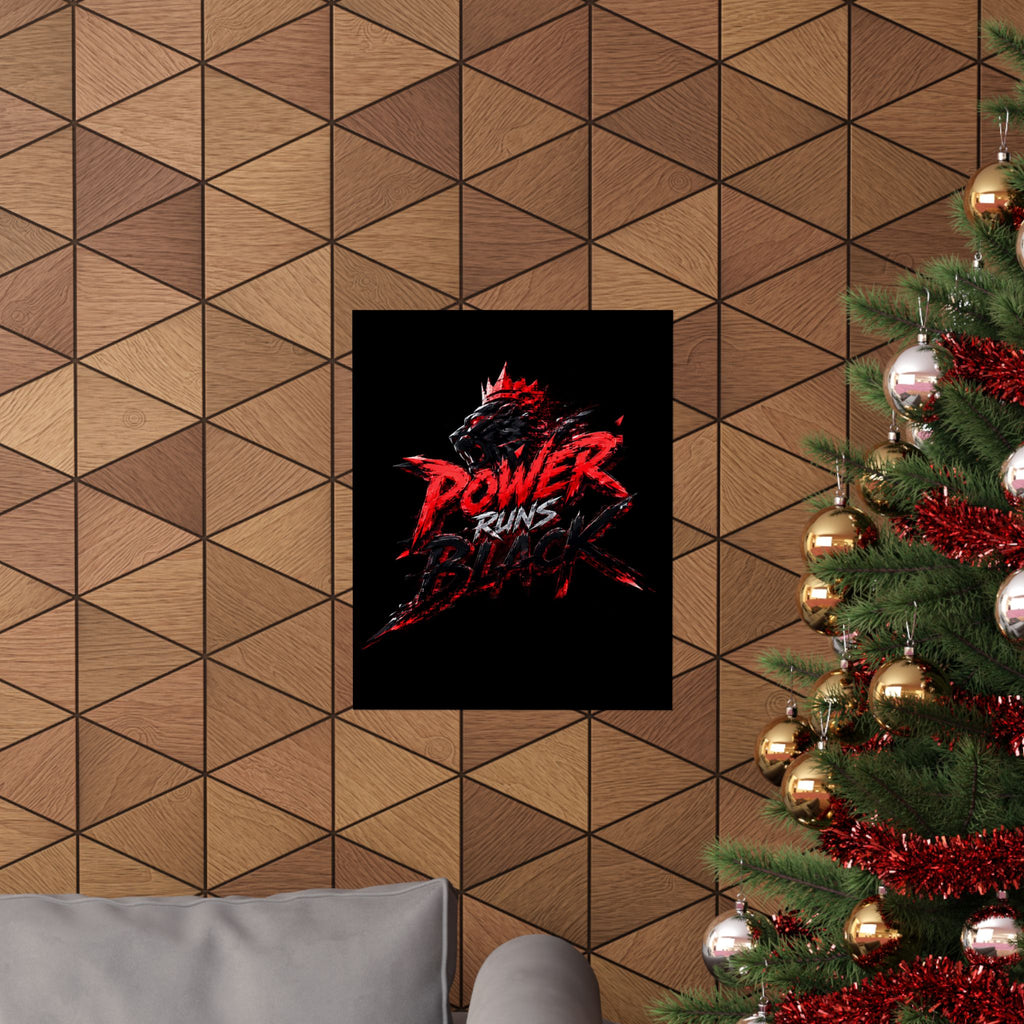 Power Runs Black Matte Poster — Red Panther Skull Graphic Wall Art by Power Runs Black