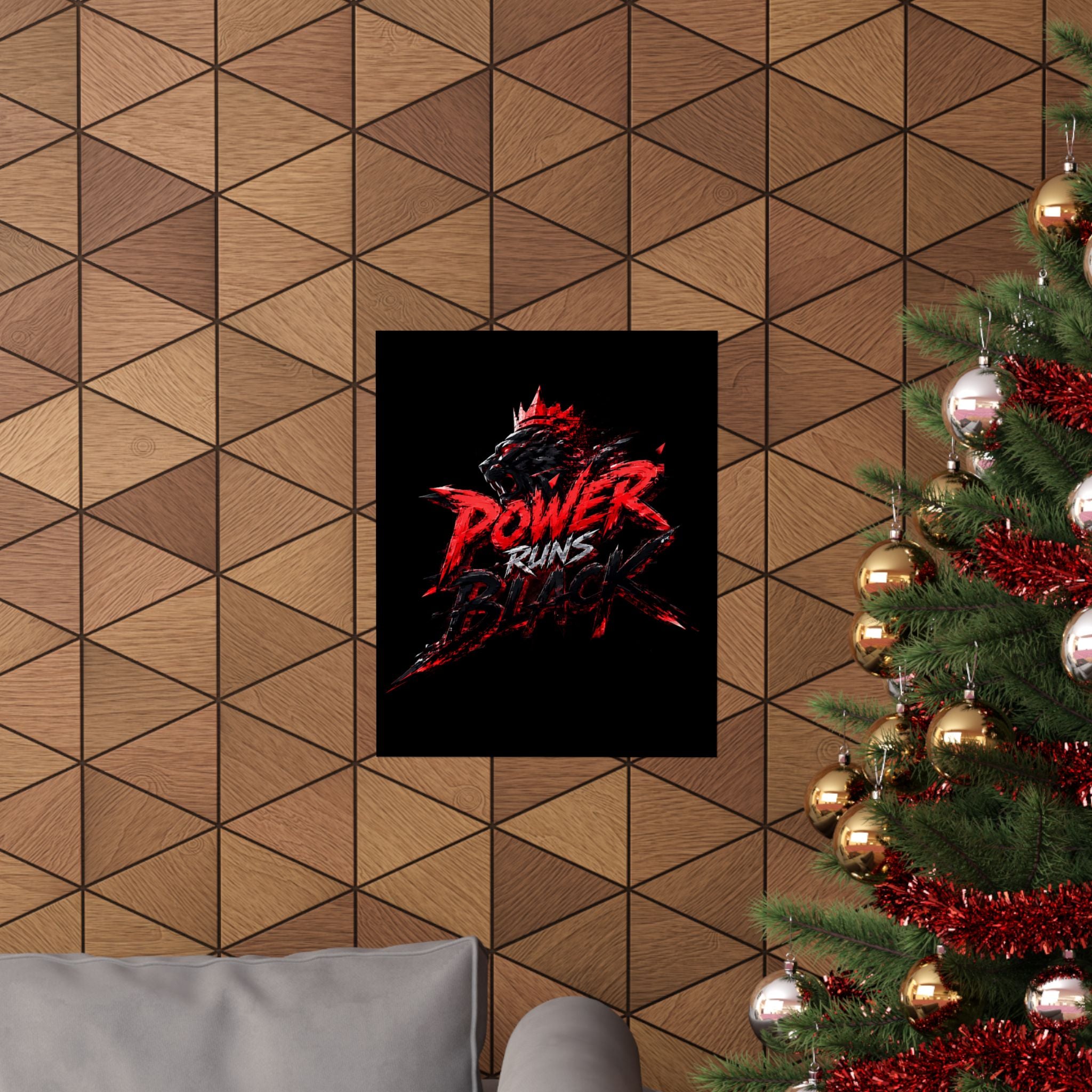 Power Runs Black Matte Poster — Red Panther Skull Graphic Wall Art by Power Runs Black